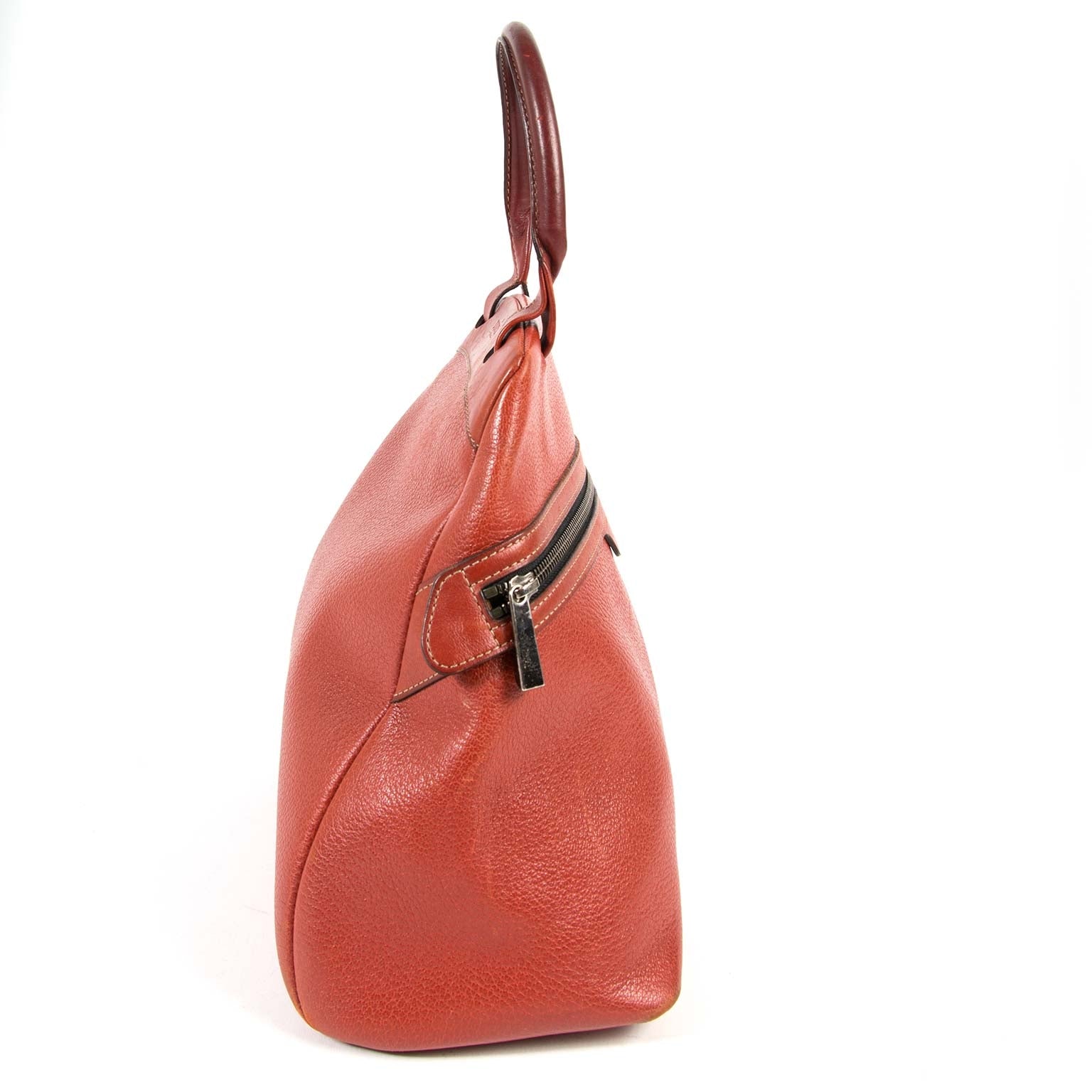 Deux De Delvaux Red Leather Top Handle Bag now for sale at labellov vintage fashion webshop belgium