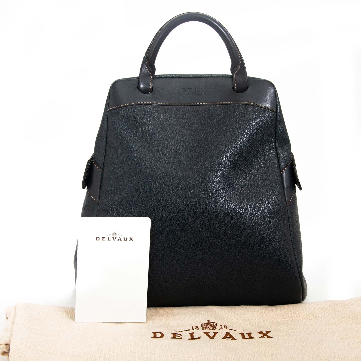 delvaux deux de delvaux donker blauw lederen rugzak nu te koop bij labellov vintage mode webshop belgië