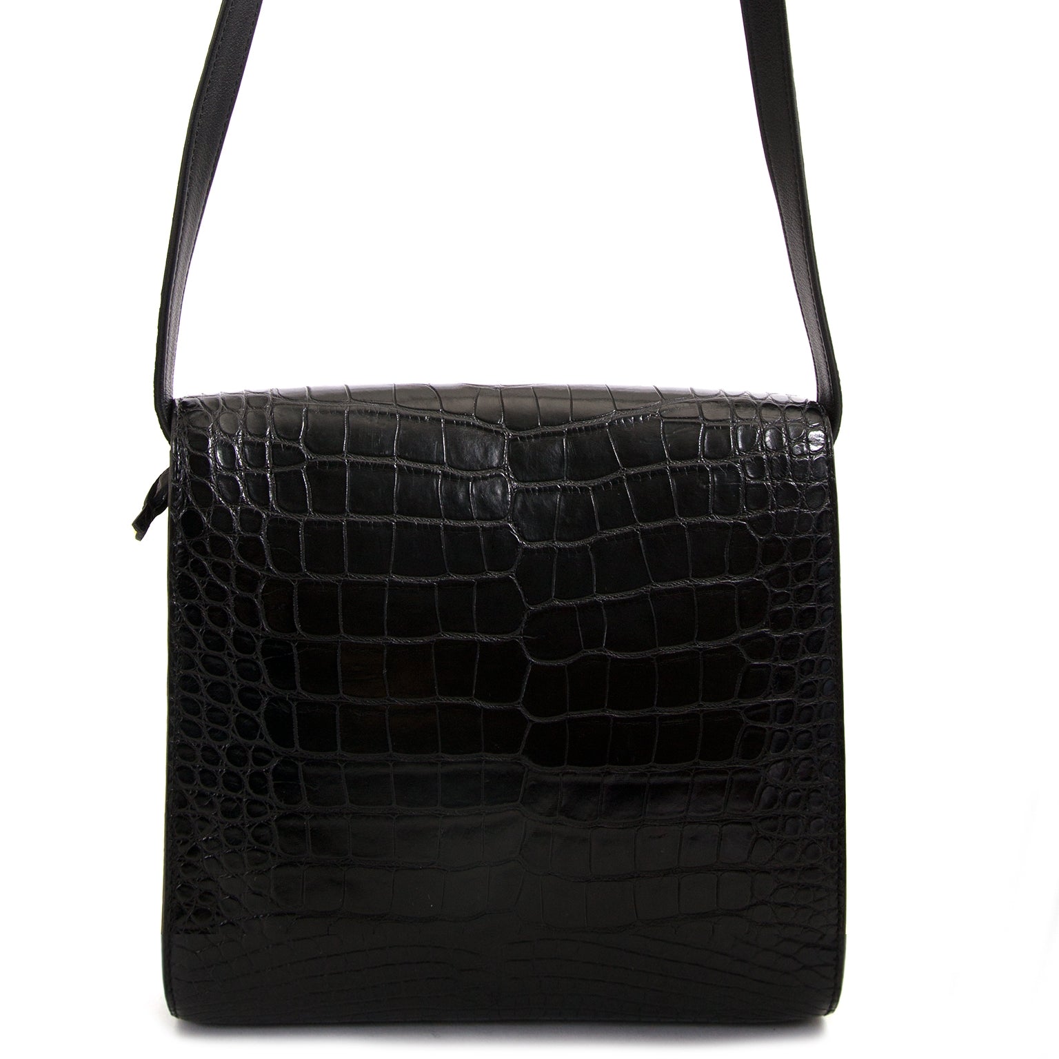 delvaux noir eden croco safari sac seconde-à-main à vendre à labellov vintage webshop de mode belgique