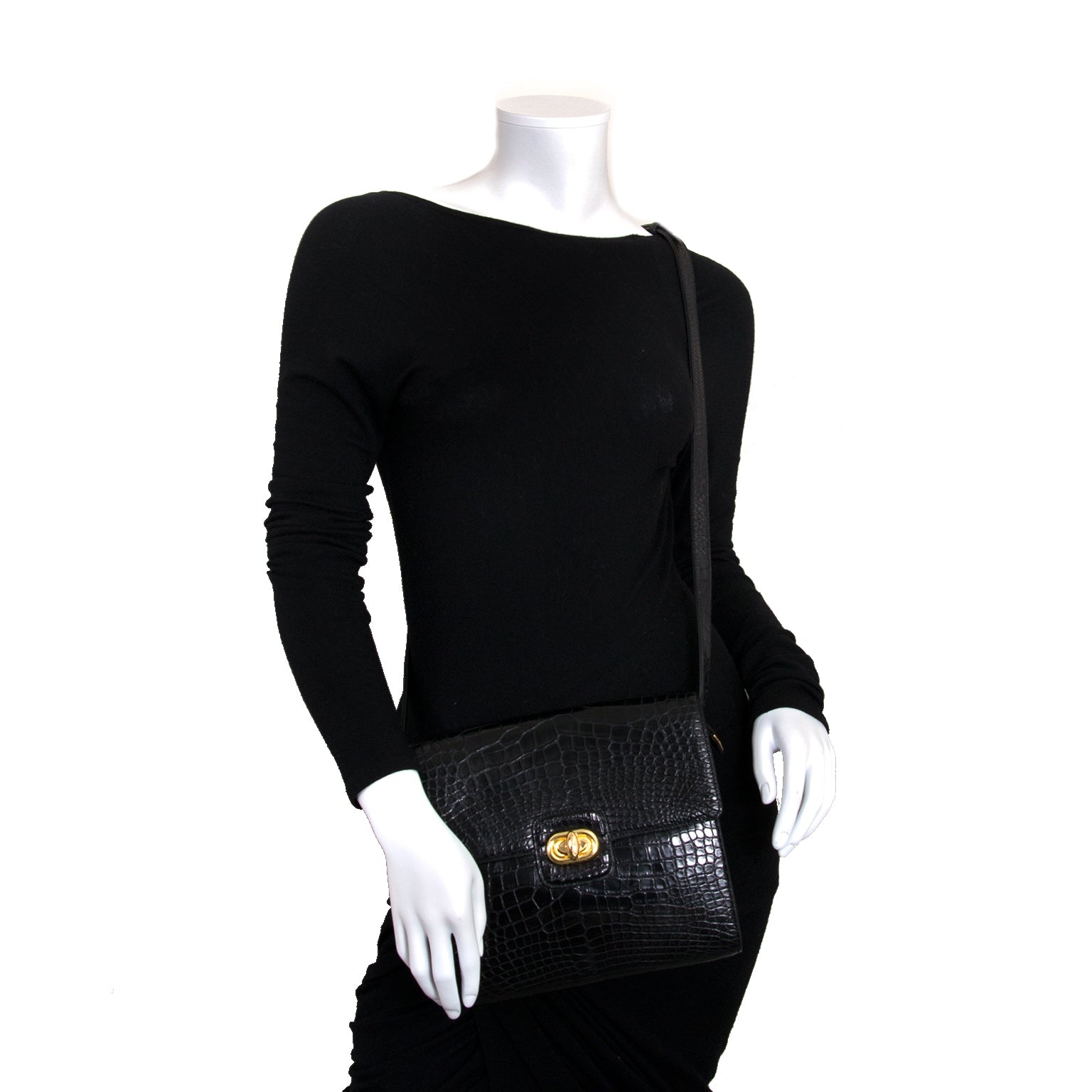 delvaux noir eden croco safari sac seconde-à-main à vendre à labellov vintage webshop de mode belgique