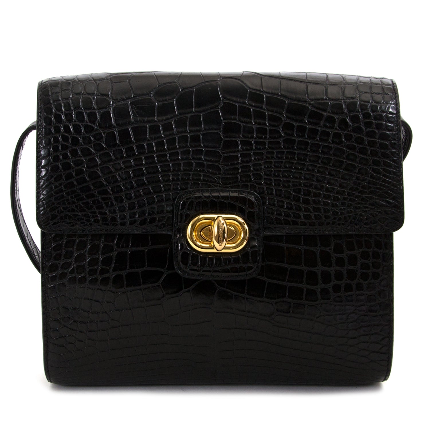 delvaux black eden croco safari bag now for sale at labellov vintage fashion webshop belgium