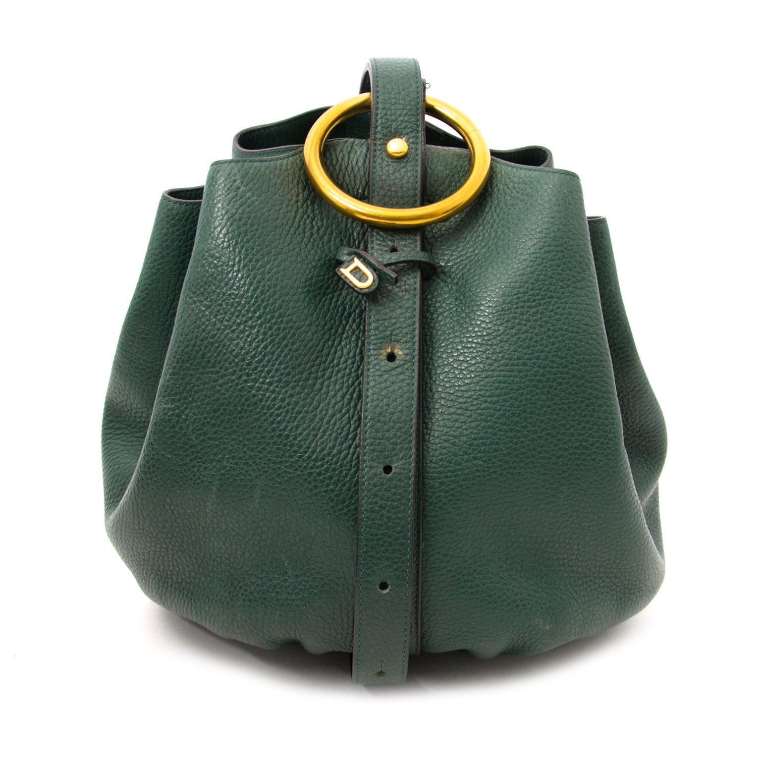 Delvaux Rose Des Vents Shoulder Gathered Bucket Bag Green à vendre en ligne www.labellov.com, seconde main en luxe vintage.