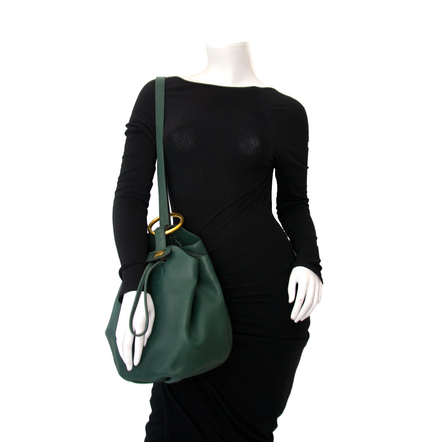 Delvaux Rose Des Vents Shoulder Gathered Bucket Bag Green achetez maintenant! Anvers et Belgique, seconde main.