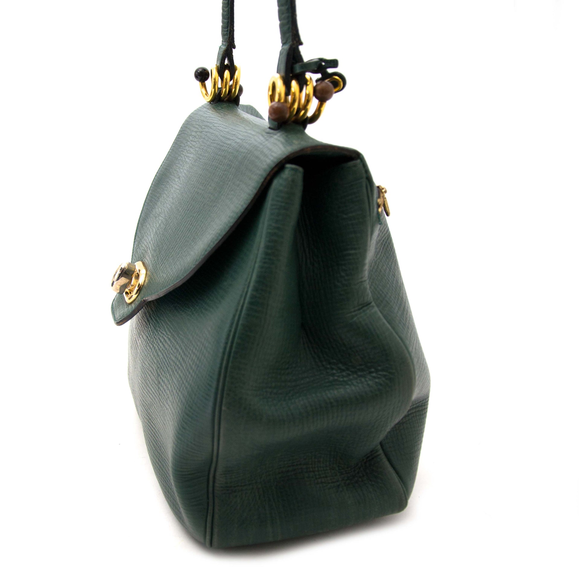acheter en ligne seconde main Delvaux Green Textured Leather Shoulder Bag