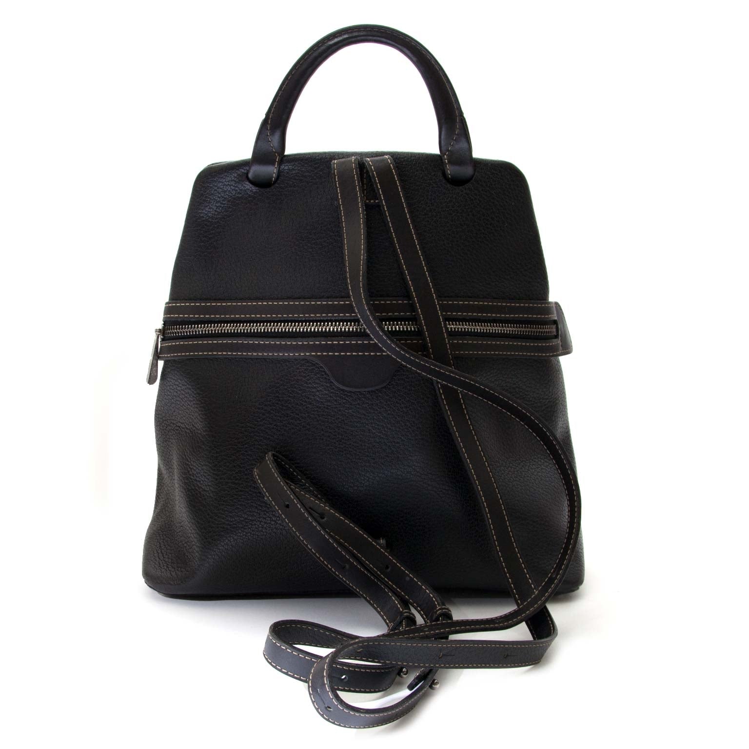 secondhand Deux De Delvaux Black Leather Backpack for sale at labellov
