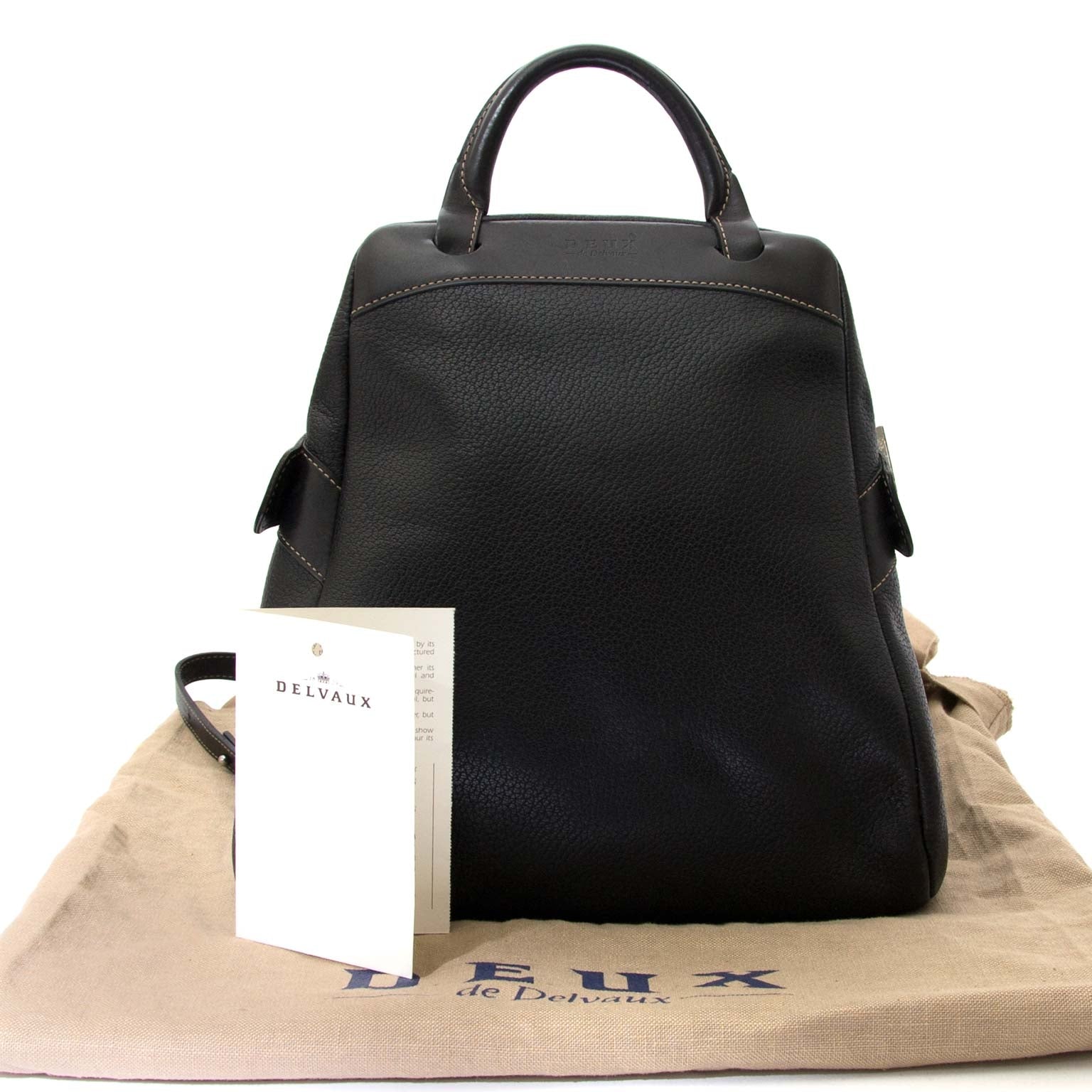 koop Deux De Delvaux Black Leather Backpack betaal veilig online bij labellov.com