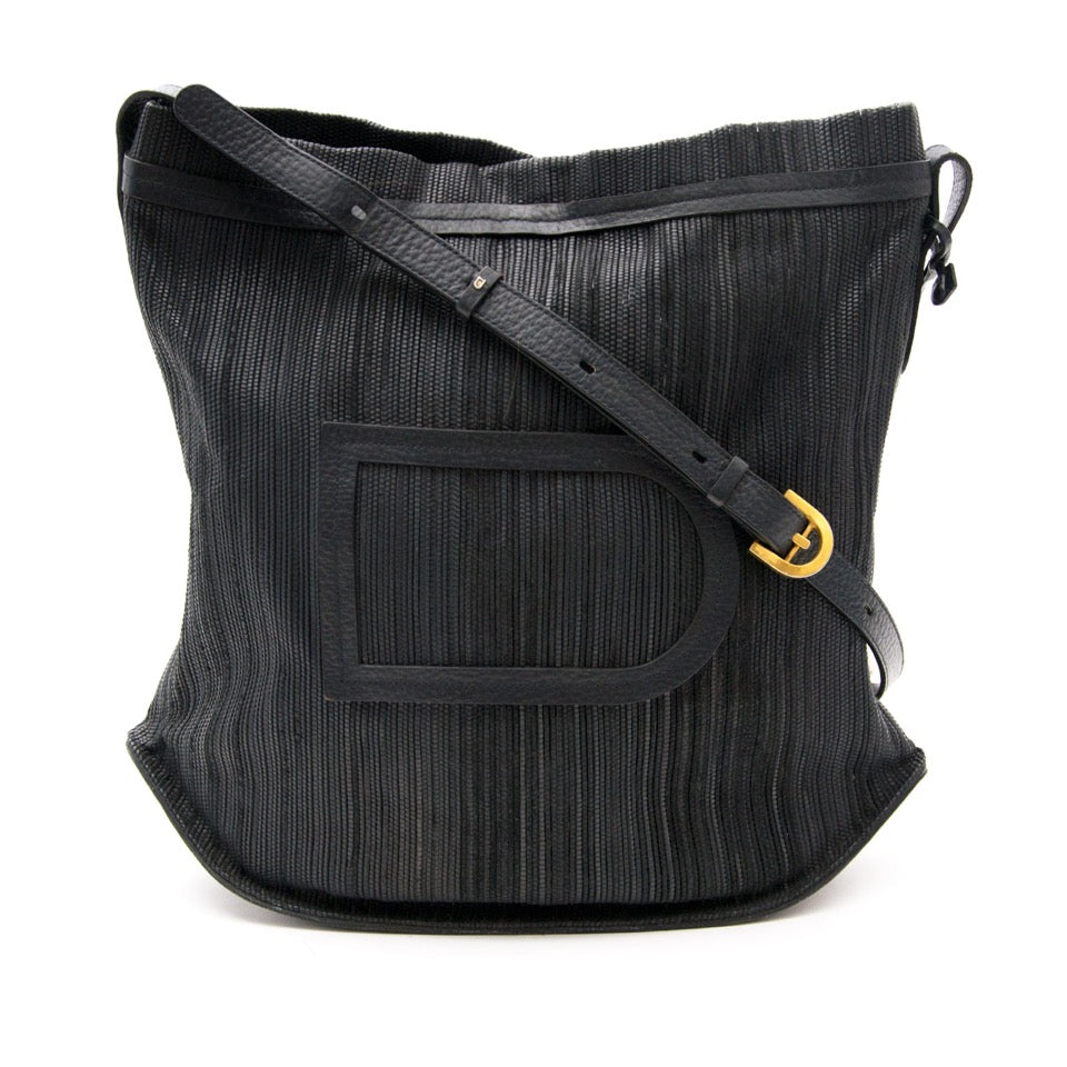 shop safe online secondhand designer Delvaux 'Le Pin' in Black Toile De Cuire