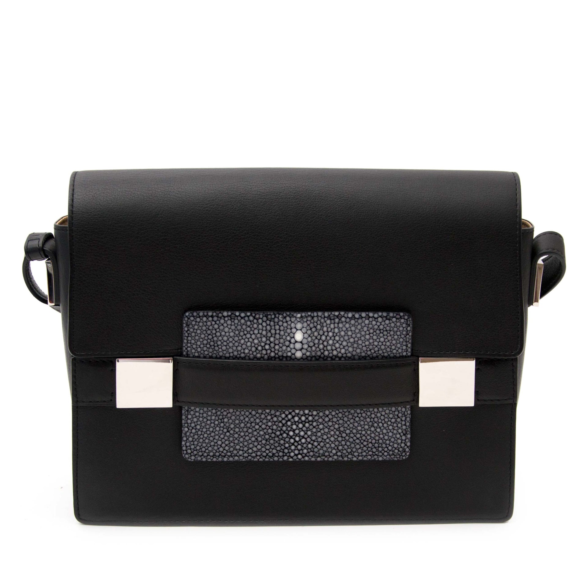 Delvaux Madame Black Galuchat Shoulder Bag FOR SALE at Labellov secondhand timeless luxury in Antwerp Belgium