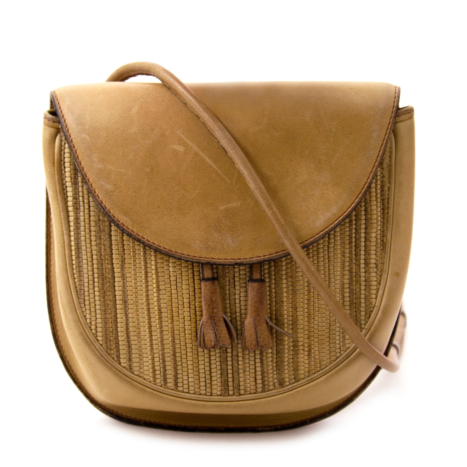 shop safe online secondhand Delvaux Vintage Nude Toile De Cuir Crossbody Bag