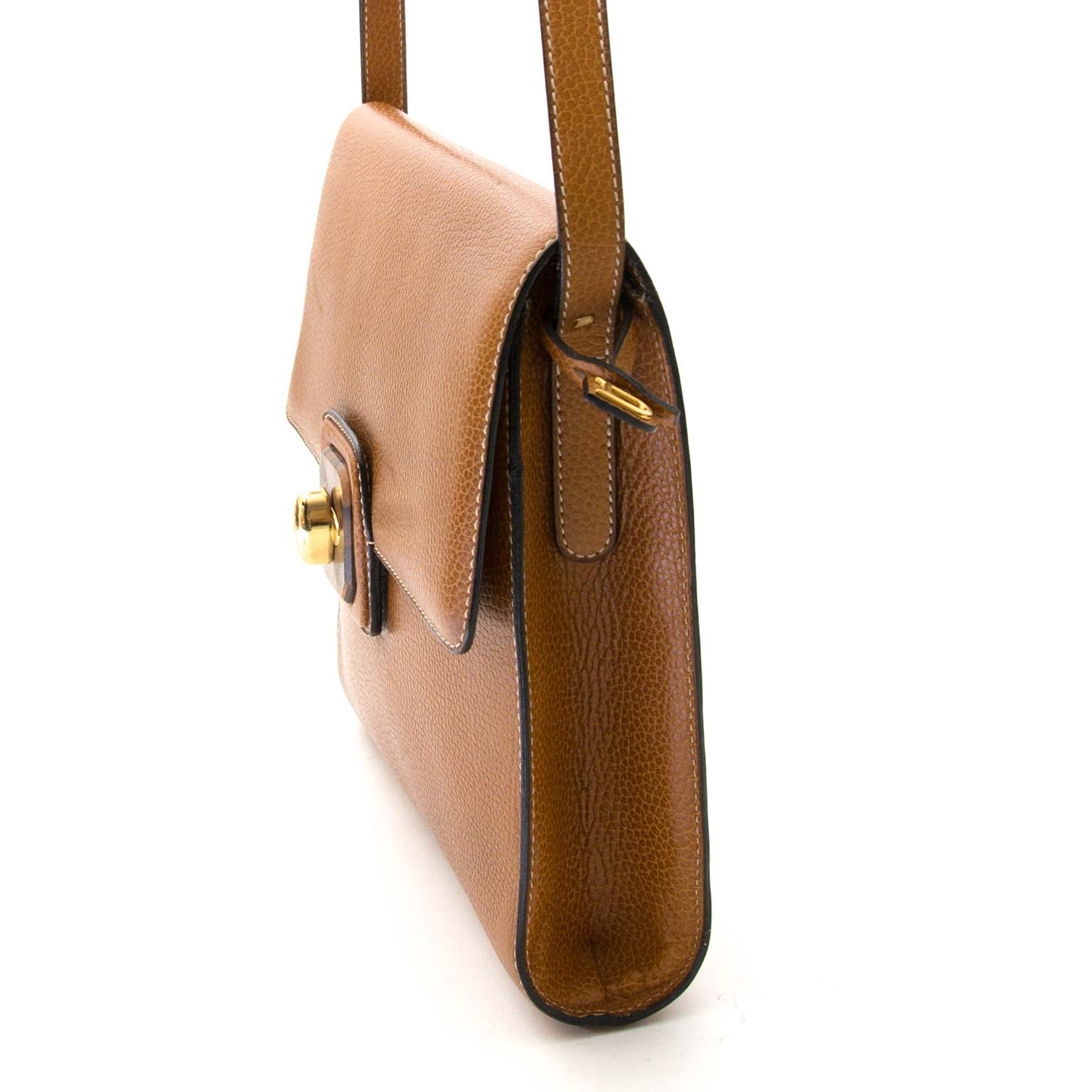 delvaux brown shoulder bag wooden turnlock now for sale at labellov vintage fashion webshop belgium