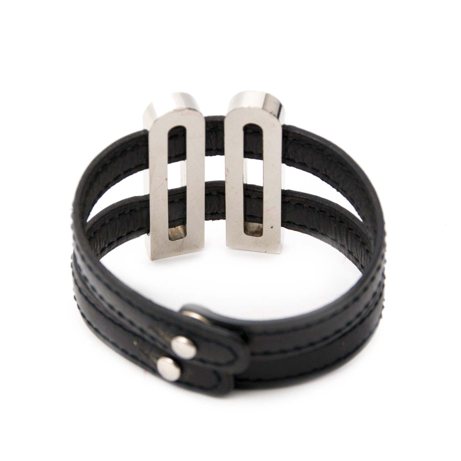 Ensemble bracelet et collier Delvaux en cuir et argent avec D
