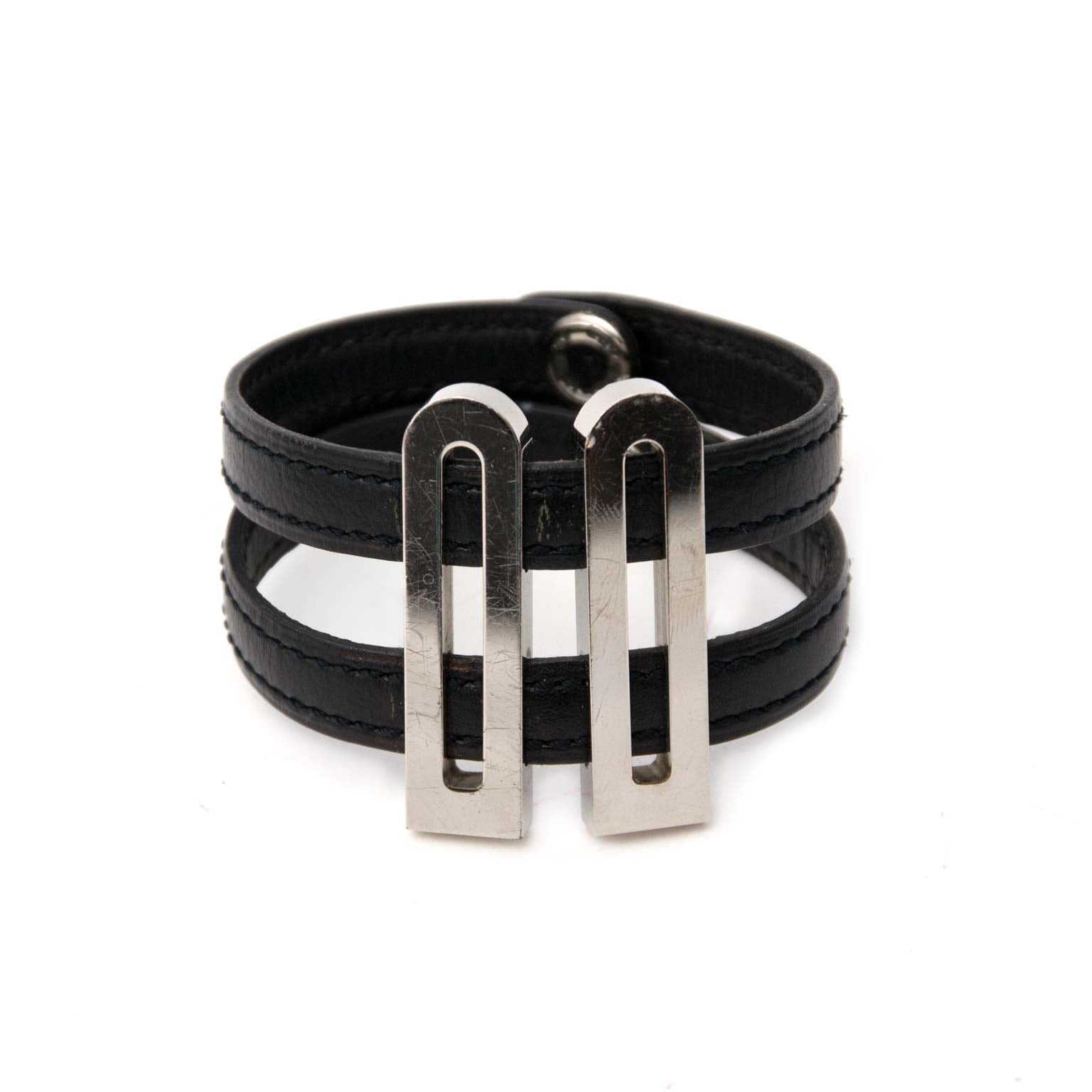 Ensemble bracelet et collier Delvaux en cuir et argent avec D