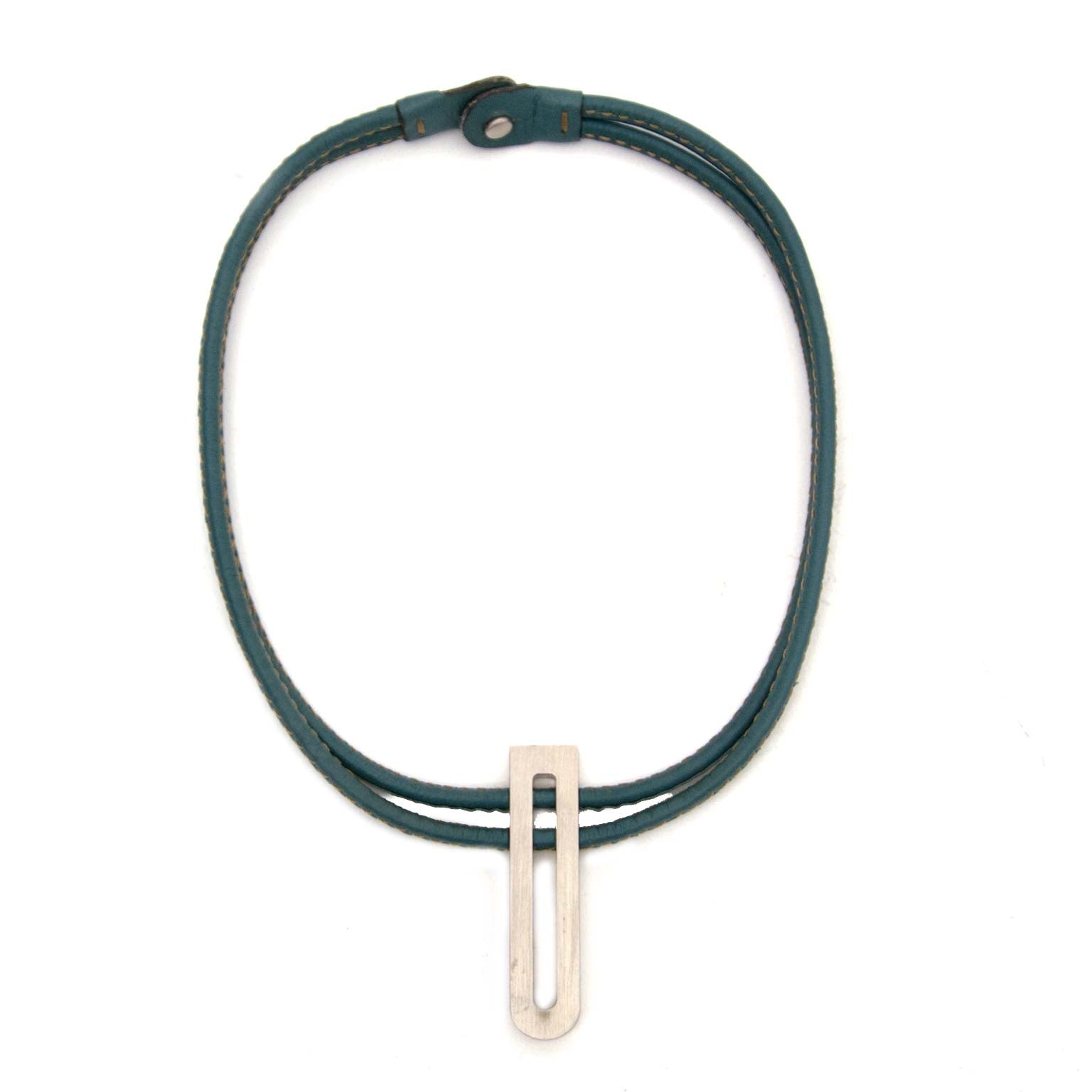 buy secondhand authentic Delvaux Turquoise D Leather Necklace for less at Labellov in Antwerp