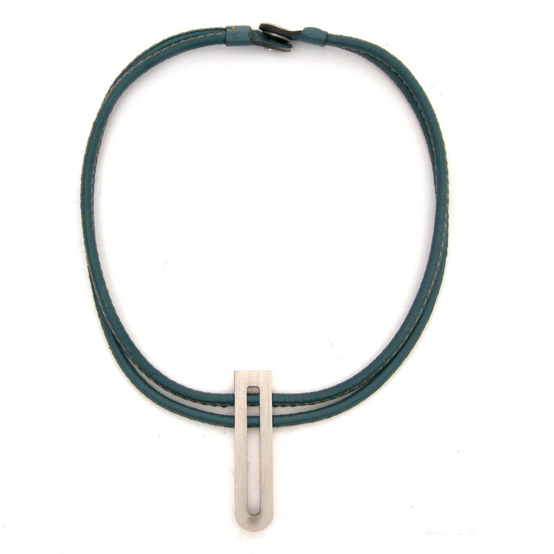 Delvaux Turquoise D Leather Necklace