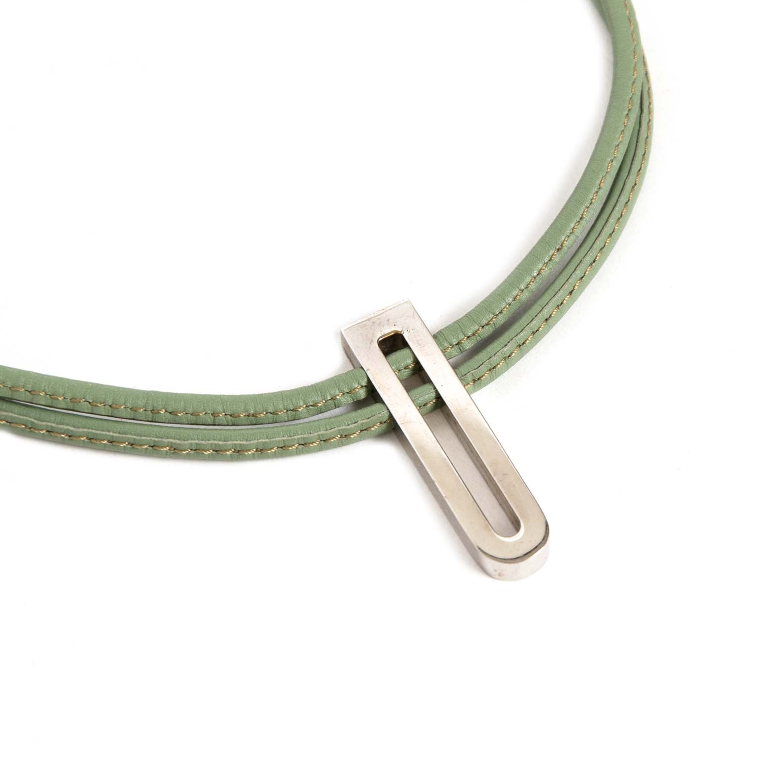 delvaux green d leather necklace now for sale at labellov vintage fashion webshop belgium