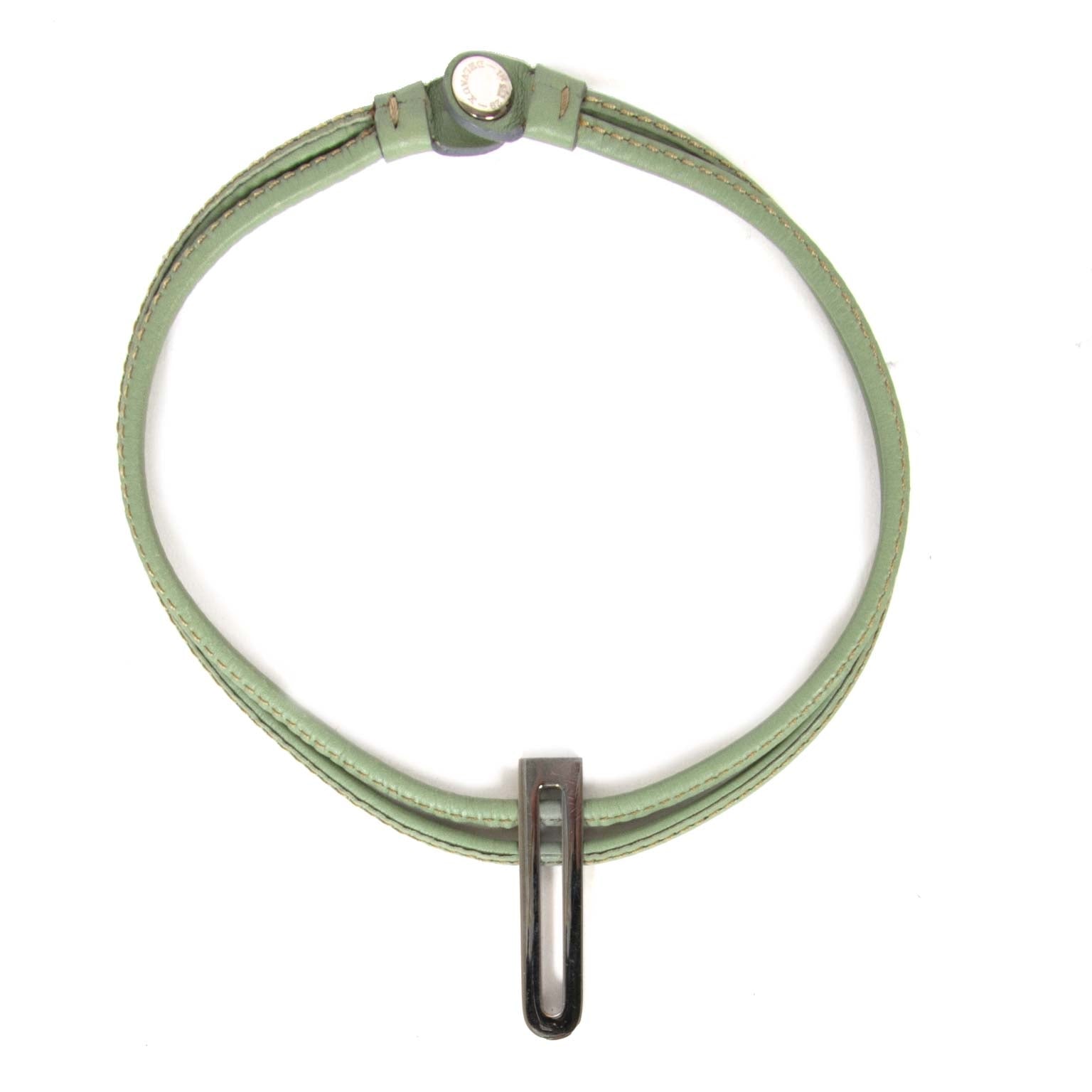delvaux green d leather necklace now for sale at labellov vintage fashion webshop belgium