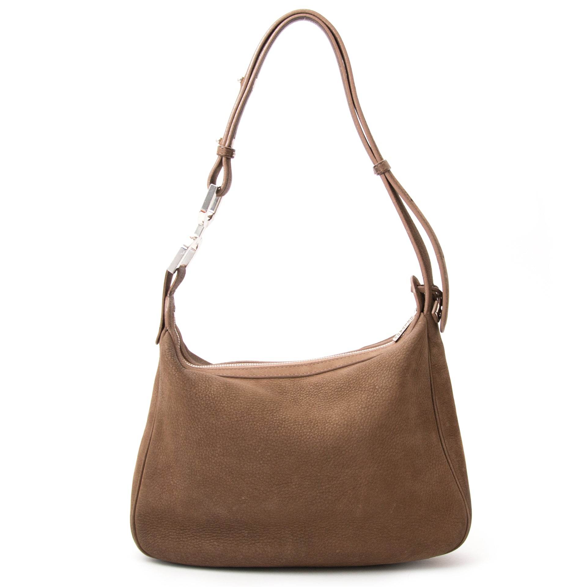 Koop uw authentieke Delvaux Taupe Brown Nubbuck Shoulder Bag aan de beste prijs