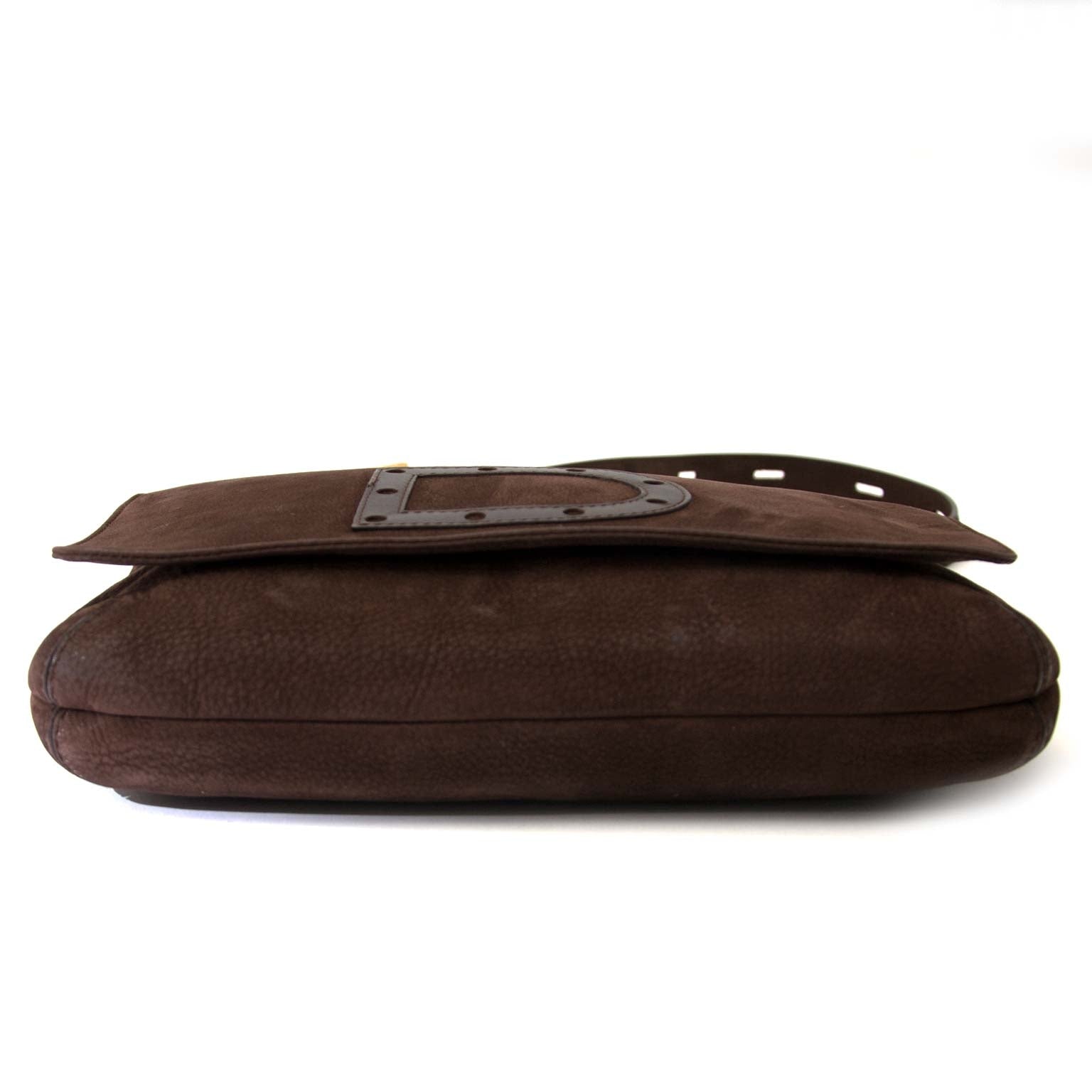buy safe and secure on labellov.com for the best price Delvaux dark brown nubuck leather crossbody bag
