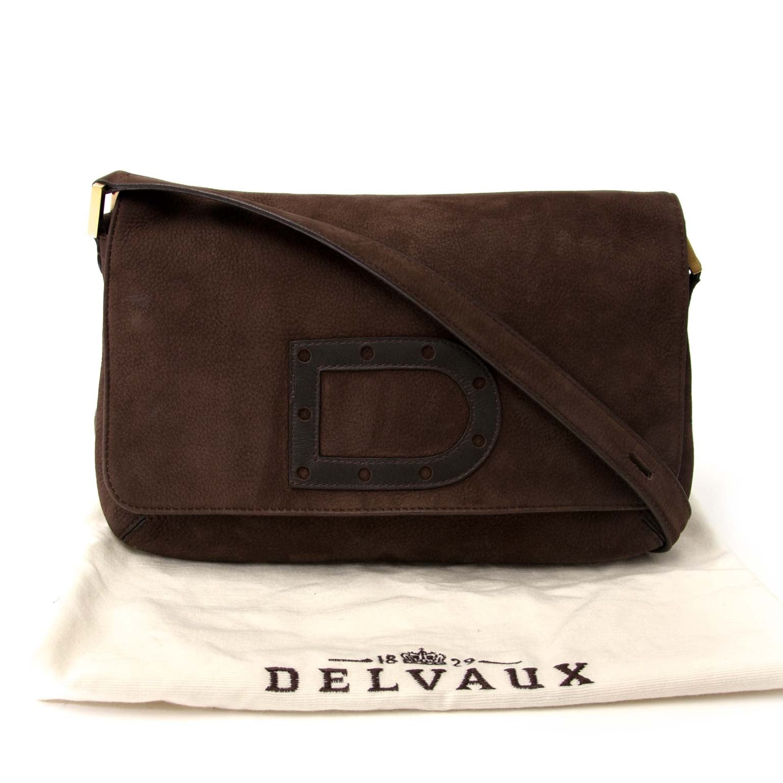 buy safe and secure online at labellov.com Delvaux dark brown nubuck leather crossbody bag for the best price