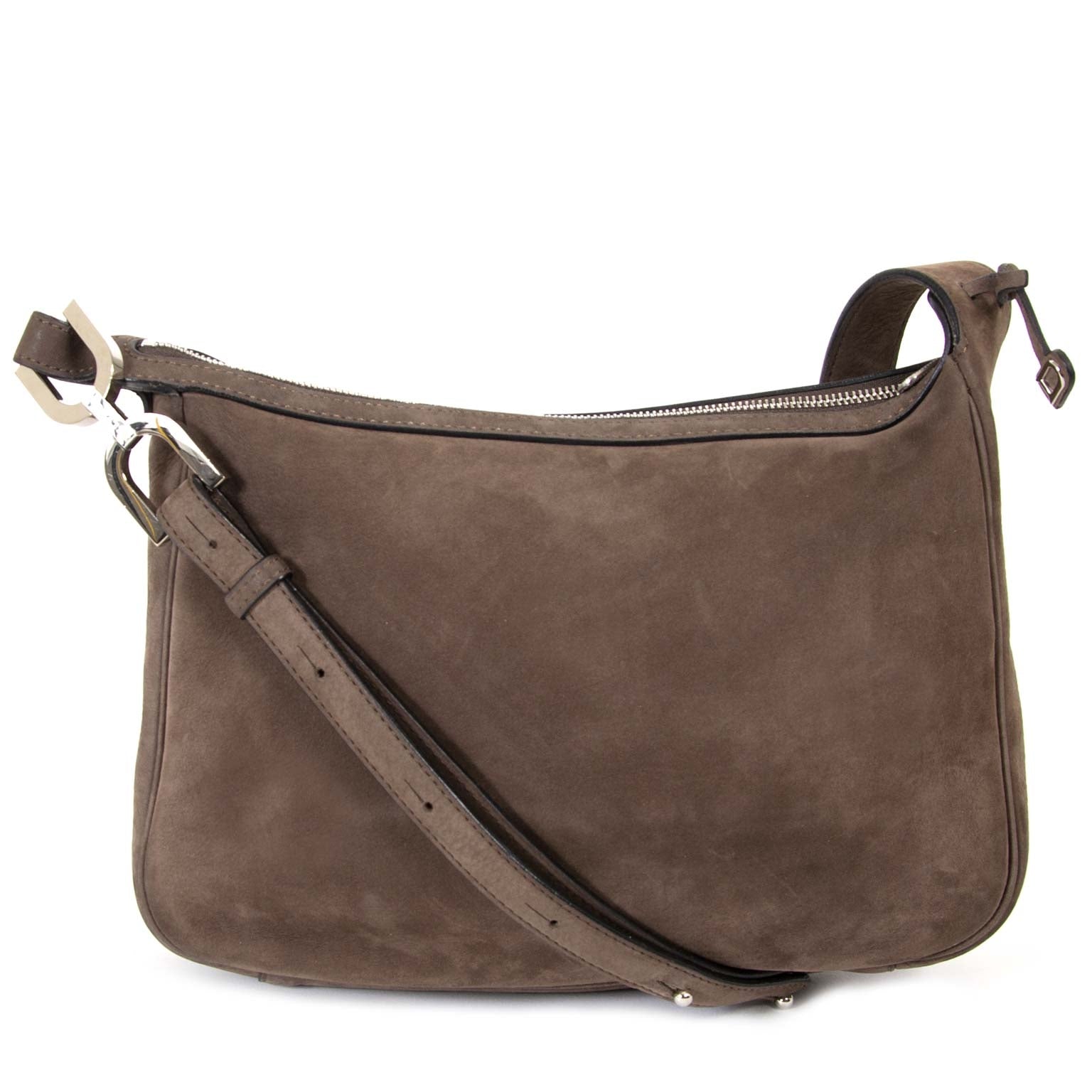 koop veilig onine tegen de beste prijs Delvaux Nubuck Brown Shoulder Bag