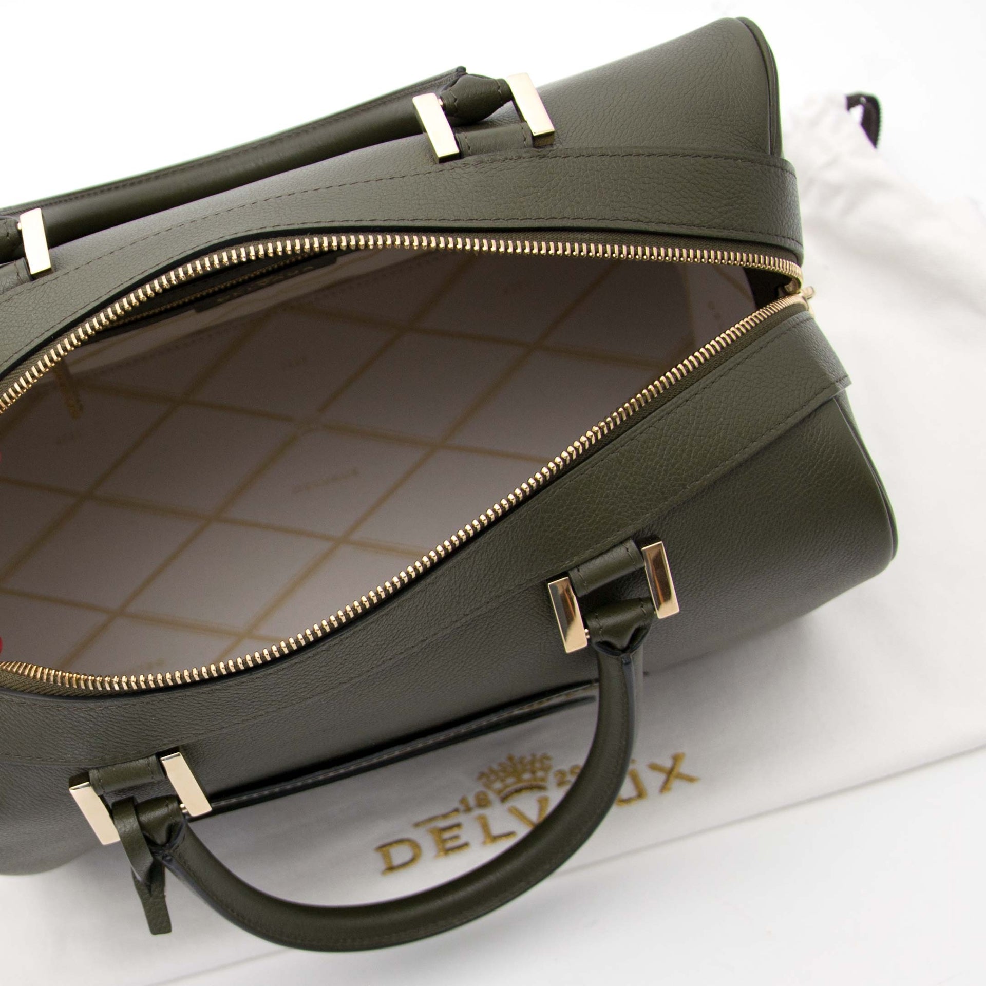 inside Delvaux Louise Boston Allure PM Olive Green