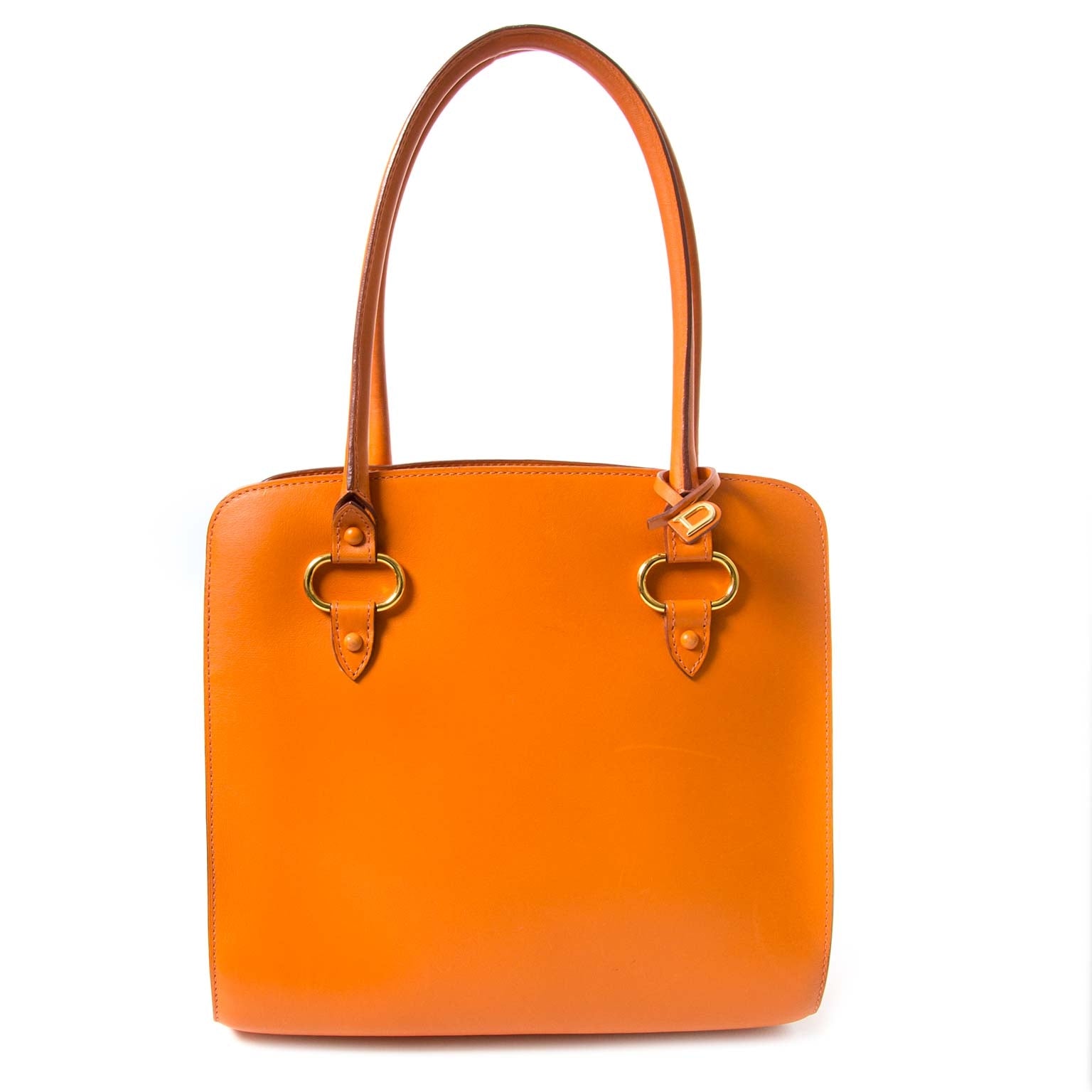 delvaux orange top handle bag now for sale at labellov vintage fashion webshop belgium
