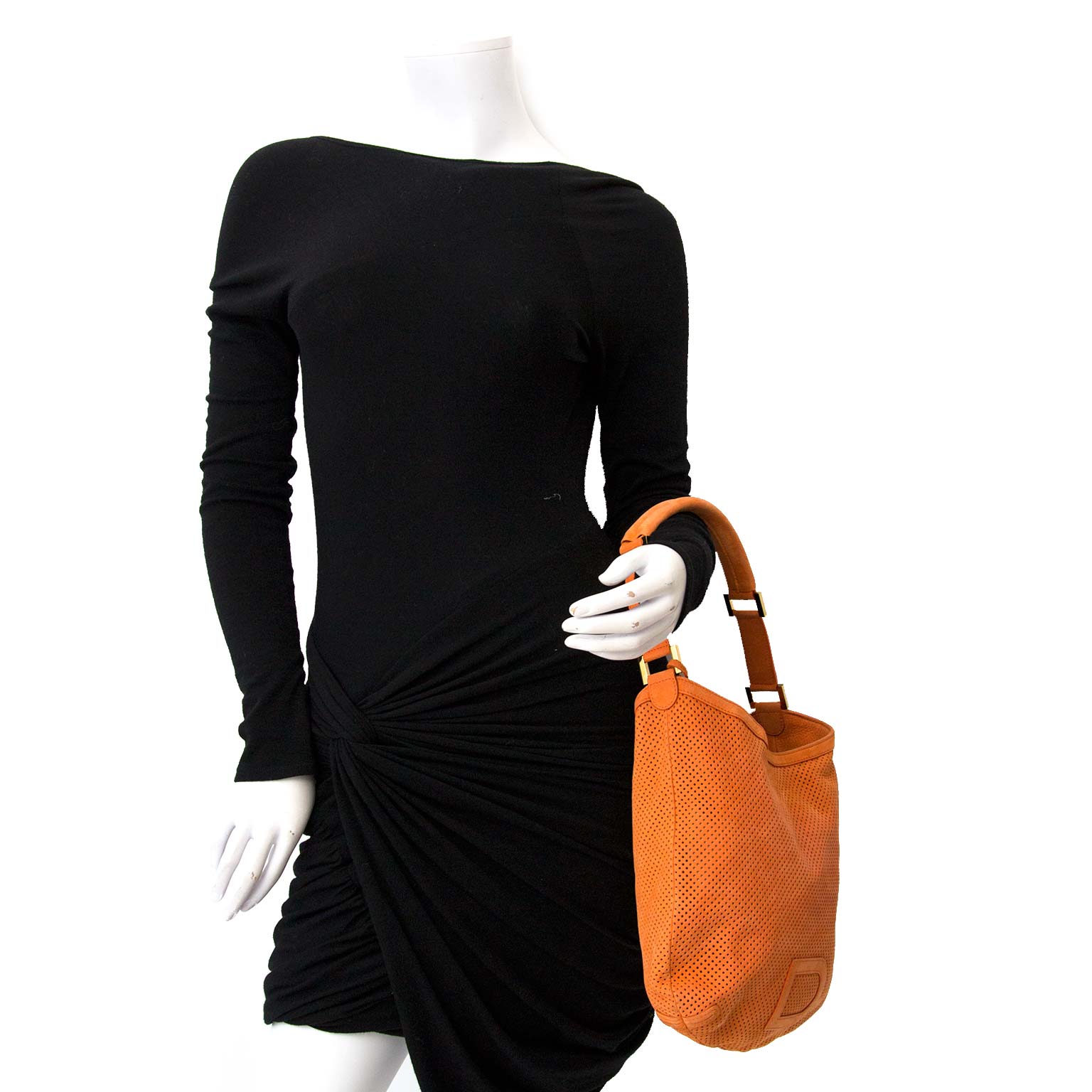 Delvaux Le Louise Orange Nubuck Shoulder Bag