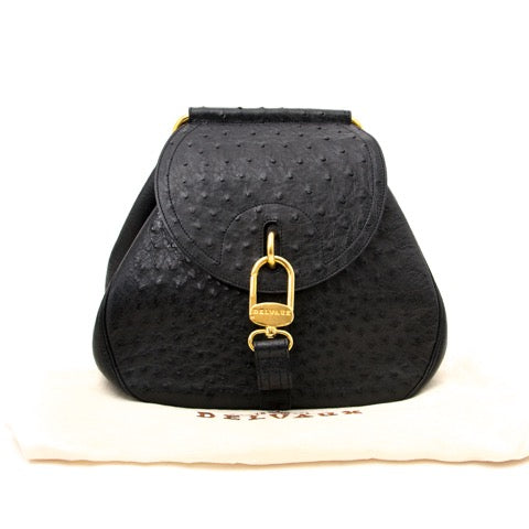 Delvaux Black Ostrich 'Cerceau' Bag for sale in Antwerp Belgium, www.labellov.com offers worldwide shipping.