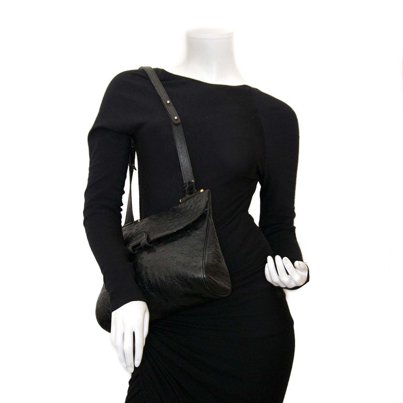 delvaux black ostrich chablis shoulder bag now for sale at labellov vintage fashion webshop belgium