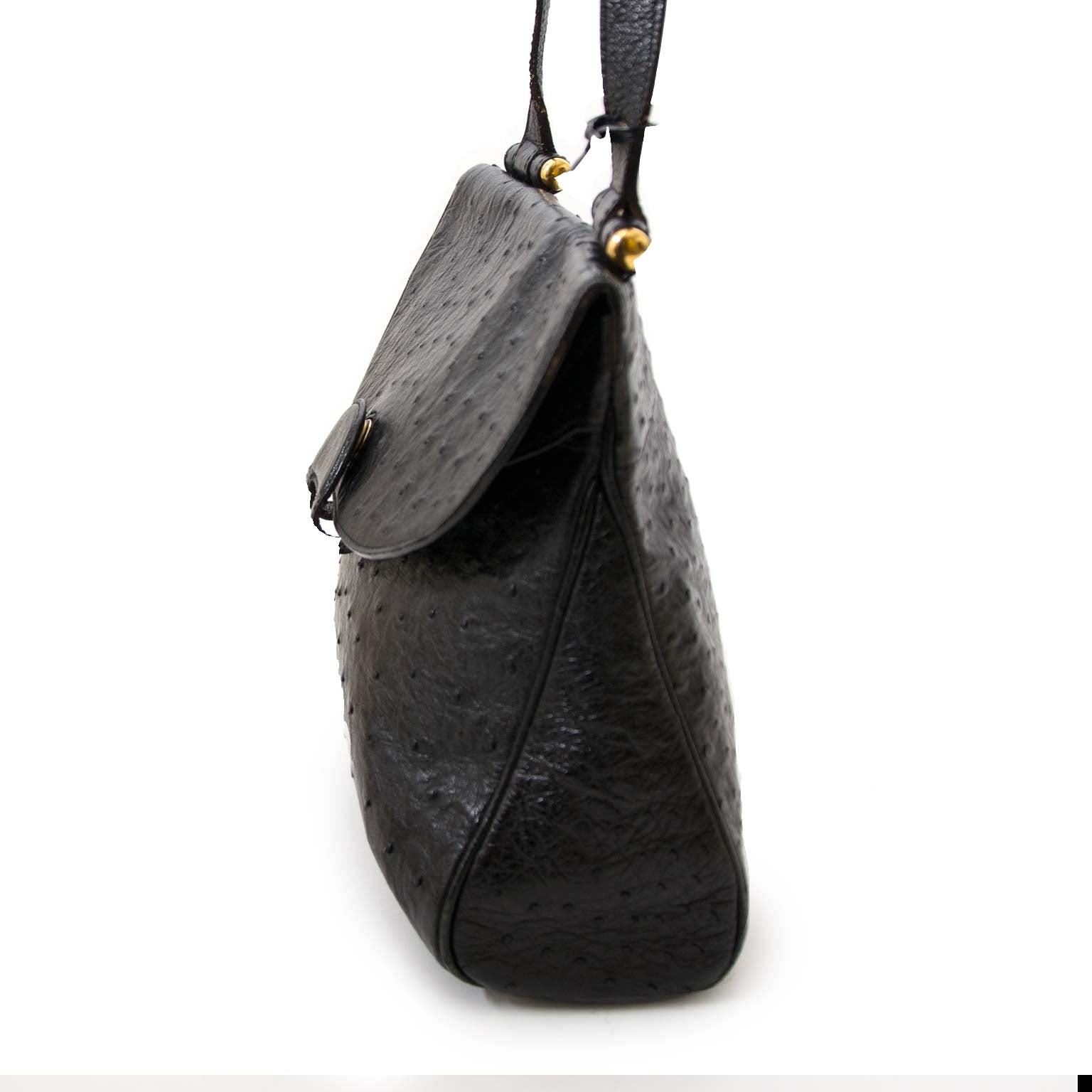 delvaux black ostrich chablis shoulder bag now for sale at labellov vintage fashion webshop belgium