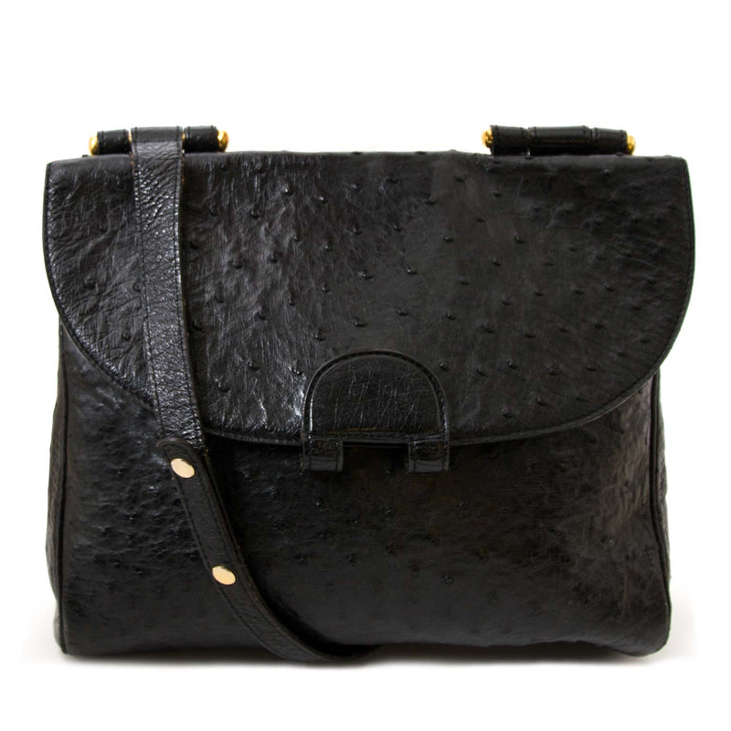 delvaux black ostrich chablis shoulder bag now for sale at labellov vintage fashion webshop belgium