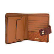 Tweedehands Delvaux bruine struisvogellederen portefeuille authenticiteit gegarandeerd