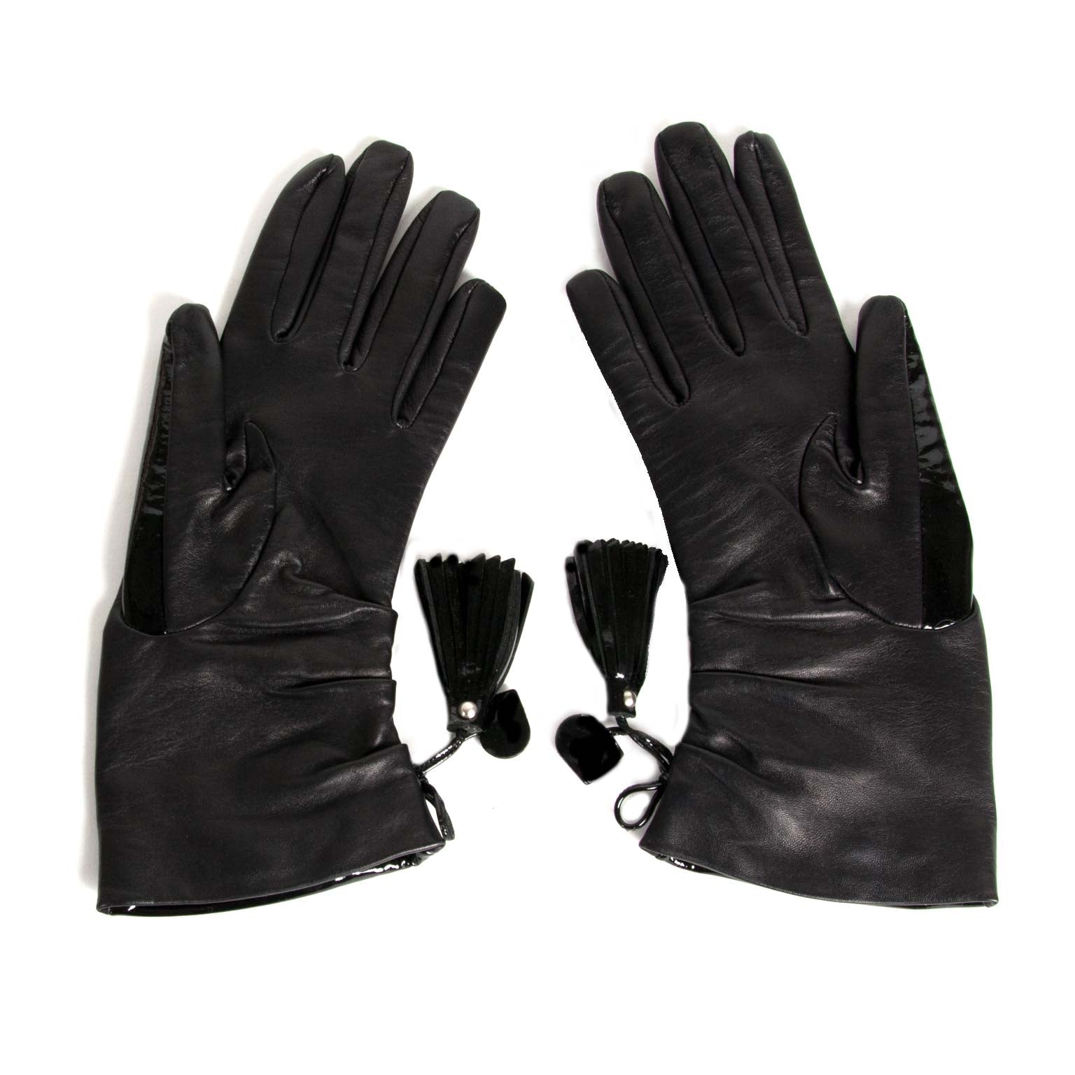 delvaux black leather vernis gloves now for sale at labellov vintage fashion webshop belgium