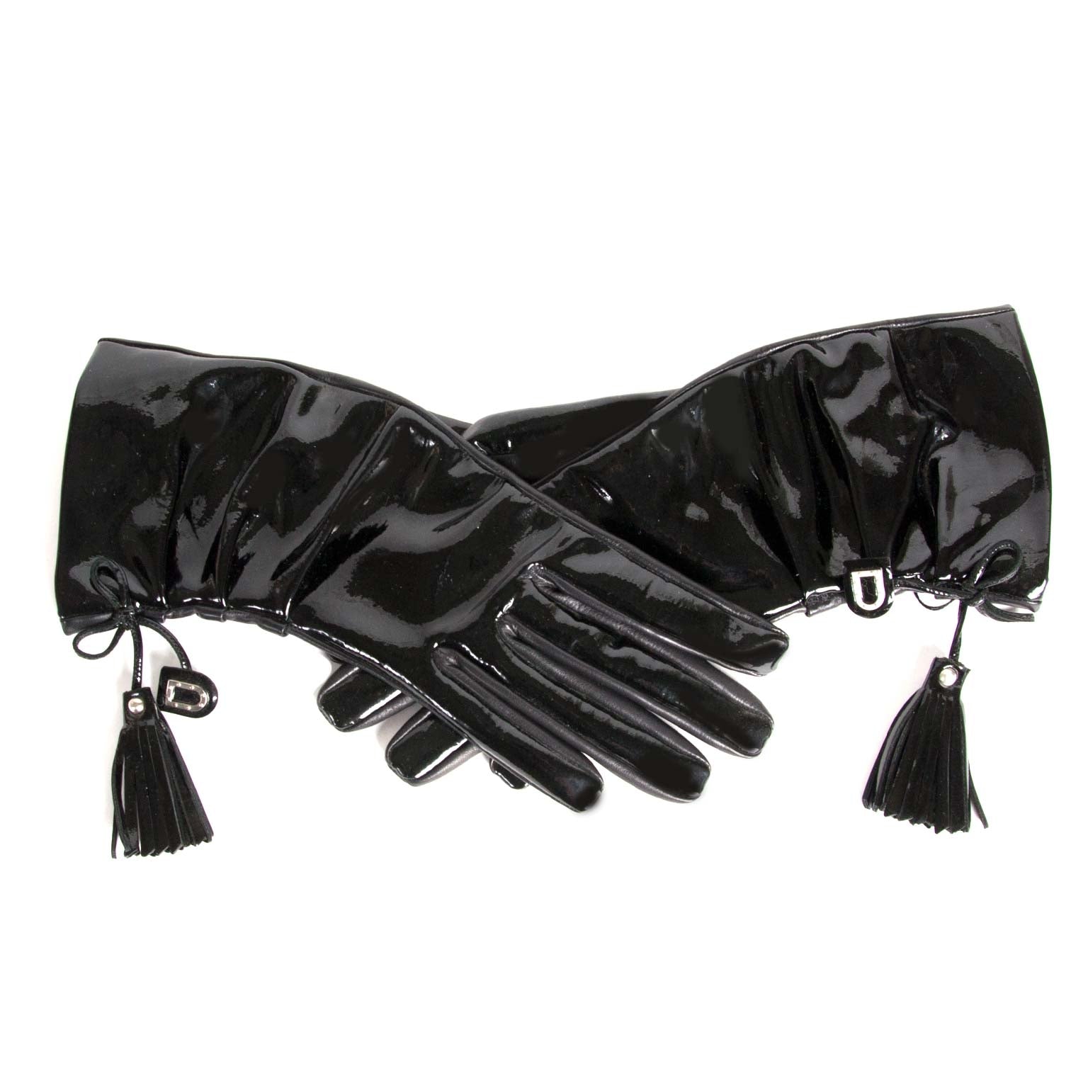 delvaux black leather vernis gloves now for sale at labellov vintage fashion webshop belgium