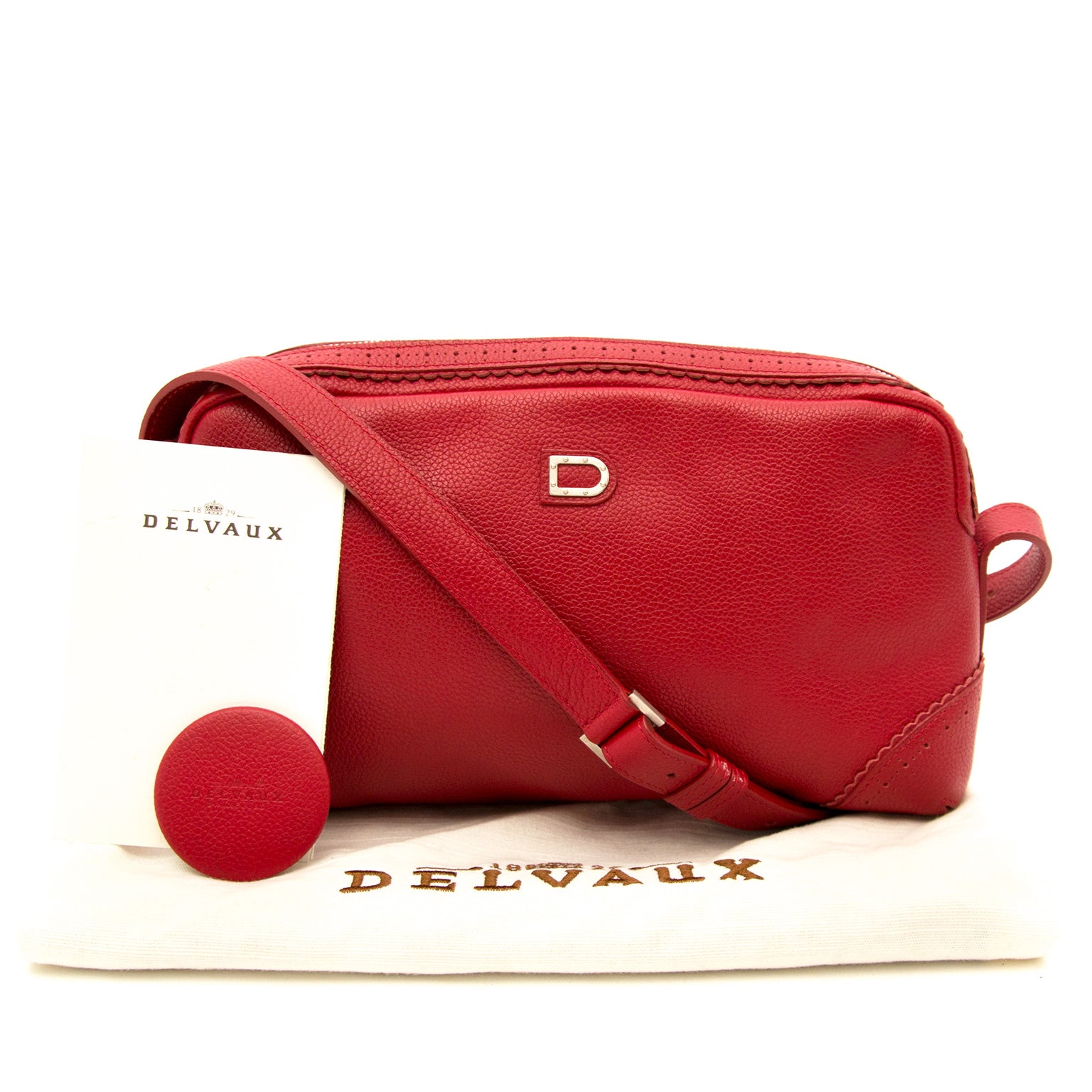 worldwide shipment Delvaux Red Leather Crossbody Bag 100% authentic