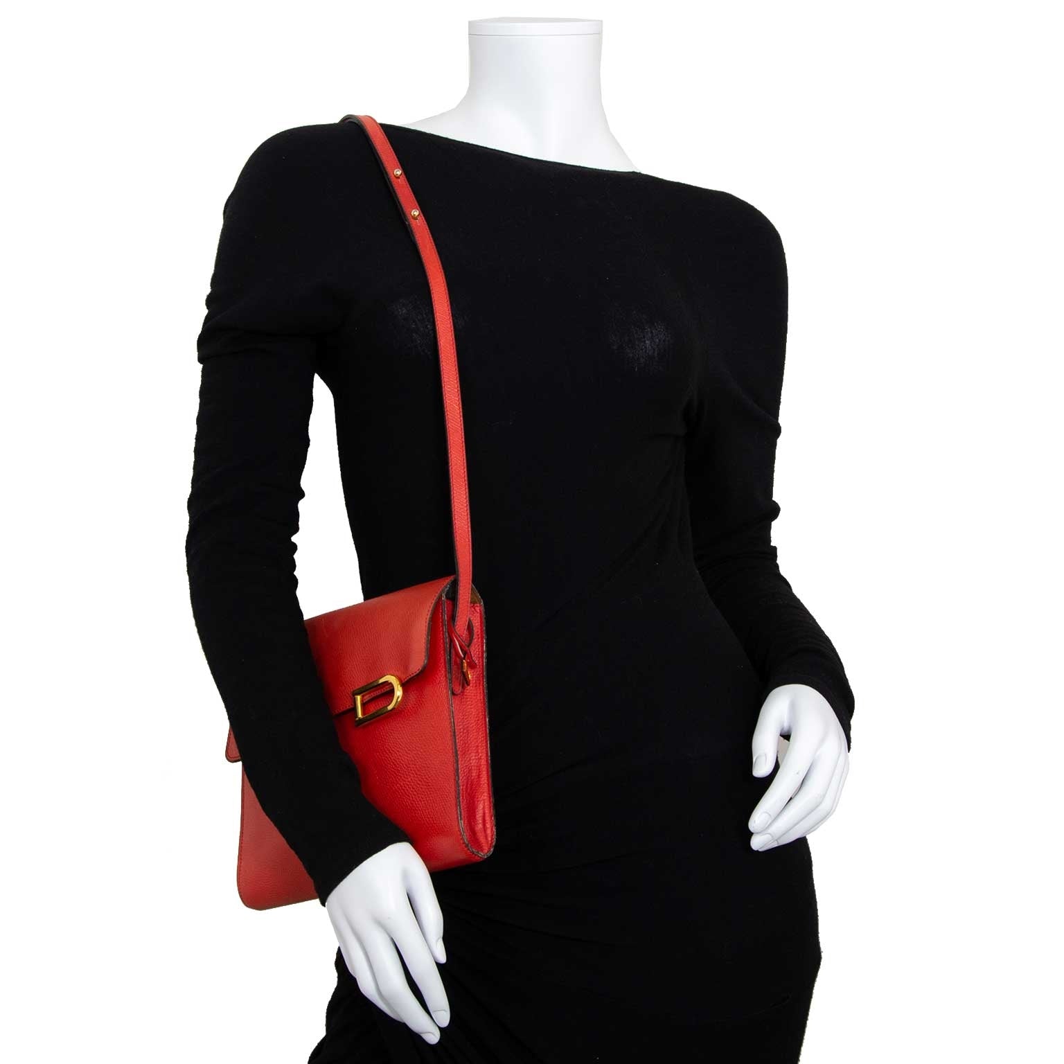 delvaux red leather crossbody bag now for sale at labellov vintage fashion webshop belgium