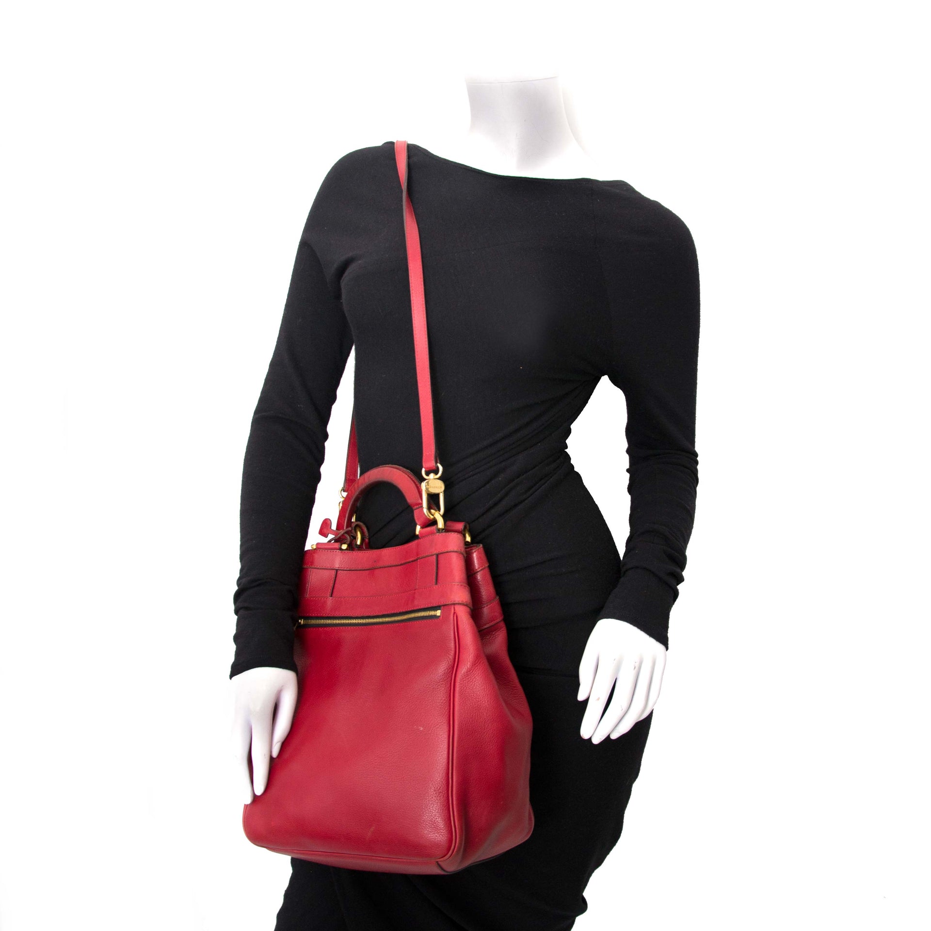 Delvaux Dark Red Top Handle Bag + strap