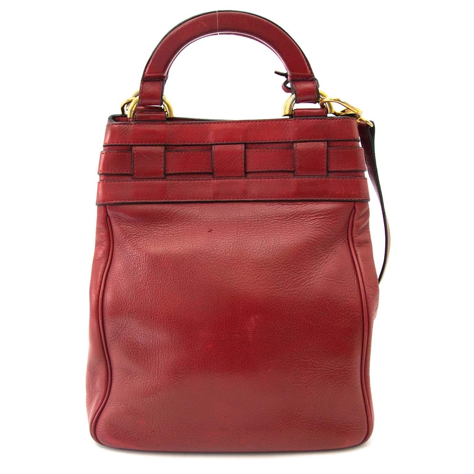 Delvaux Red Leather Bucket Bag