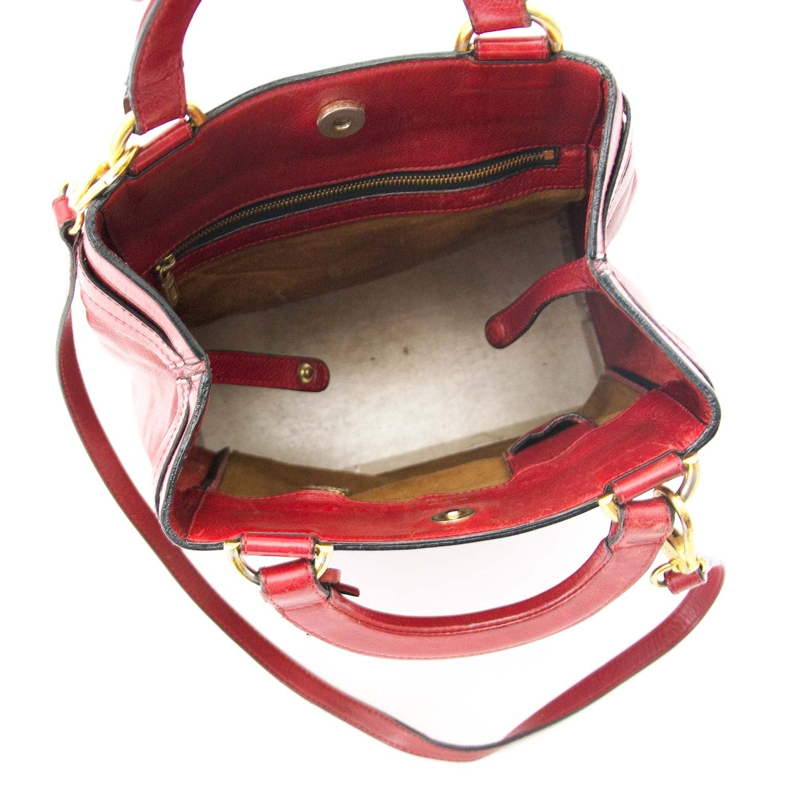Delvaux Red Leather Bucket Bag