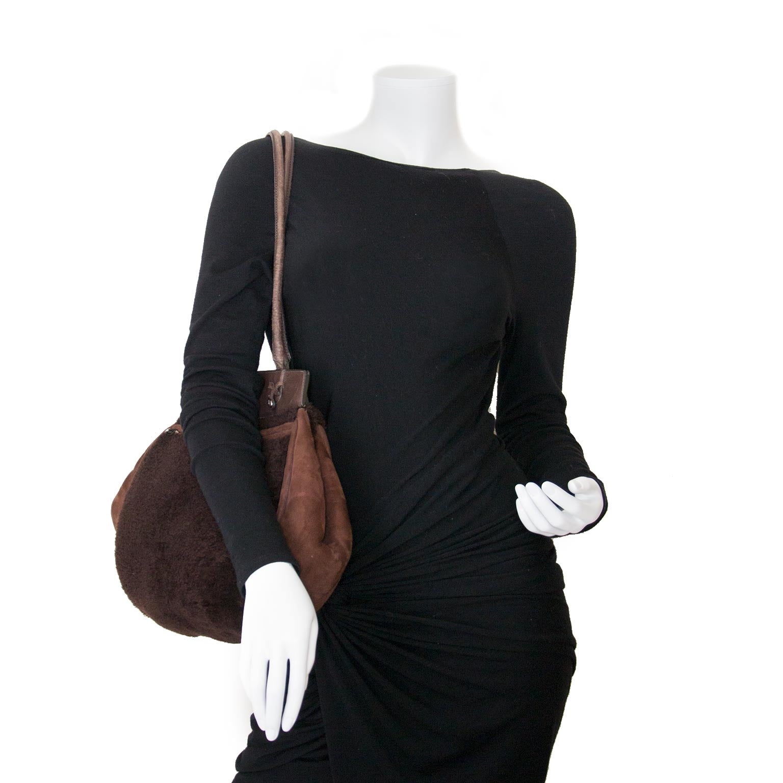 delvaux brown shearling and suede shoulder bag now for sale at labellov vintage fashion webshop belgium