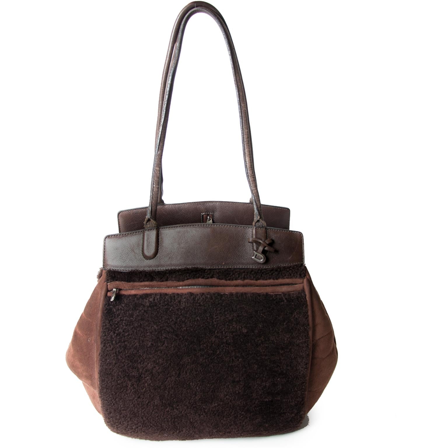 delvaux brown shearling and suede shoulder bag now for sale at labellov vintage fashion webshop belgium