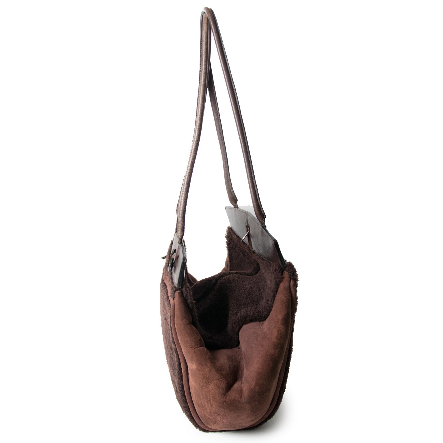 delvaux brown shearling and suede shoulder bag now for sale at labellov vintage fashion webshop belgium