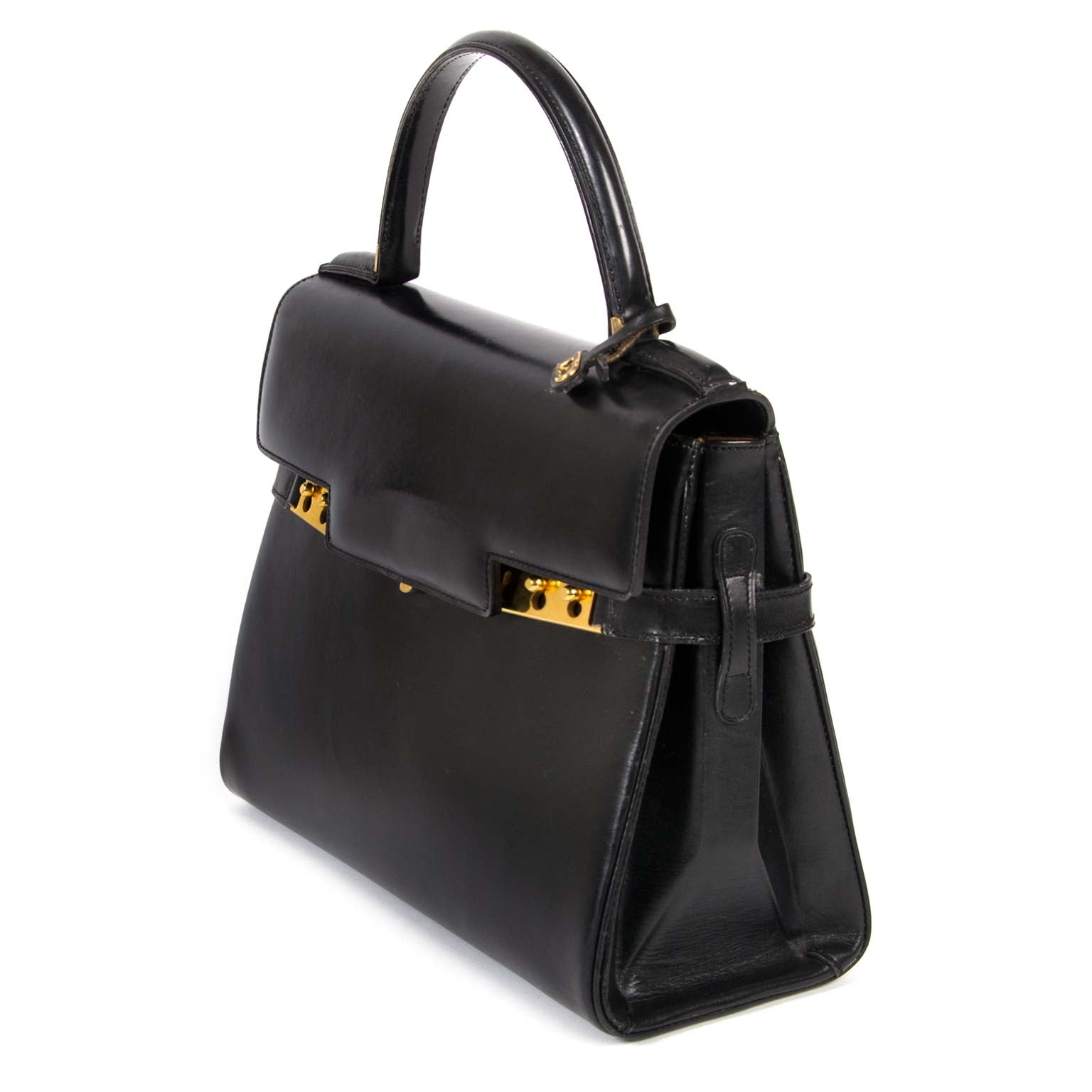 Delvaux Black Boxcalf Leather Tempête MM for sale online at Labellov