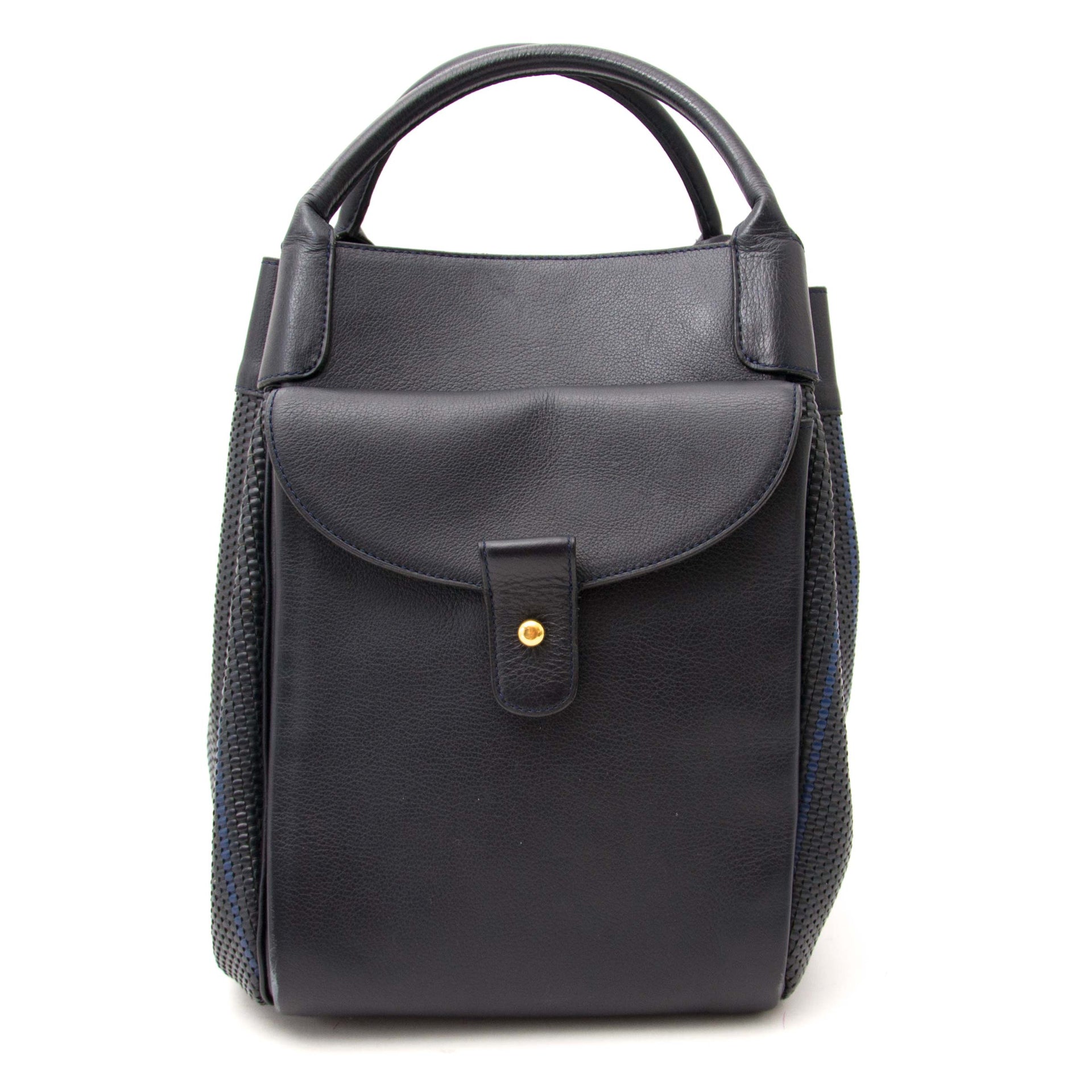 shop safe online your secondhand Delvaux Dark Blue and Black Woven Toile de Cuir Top Handle Bag