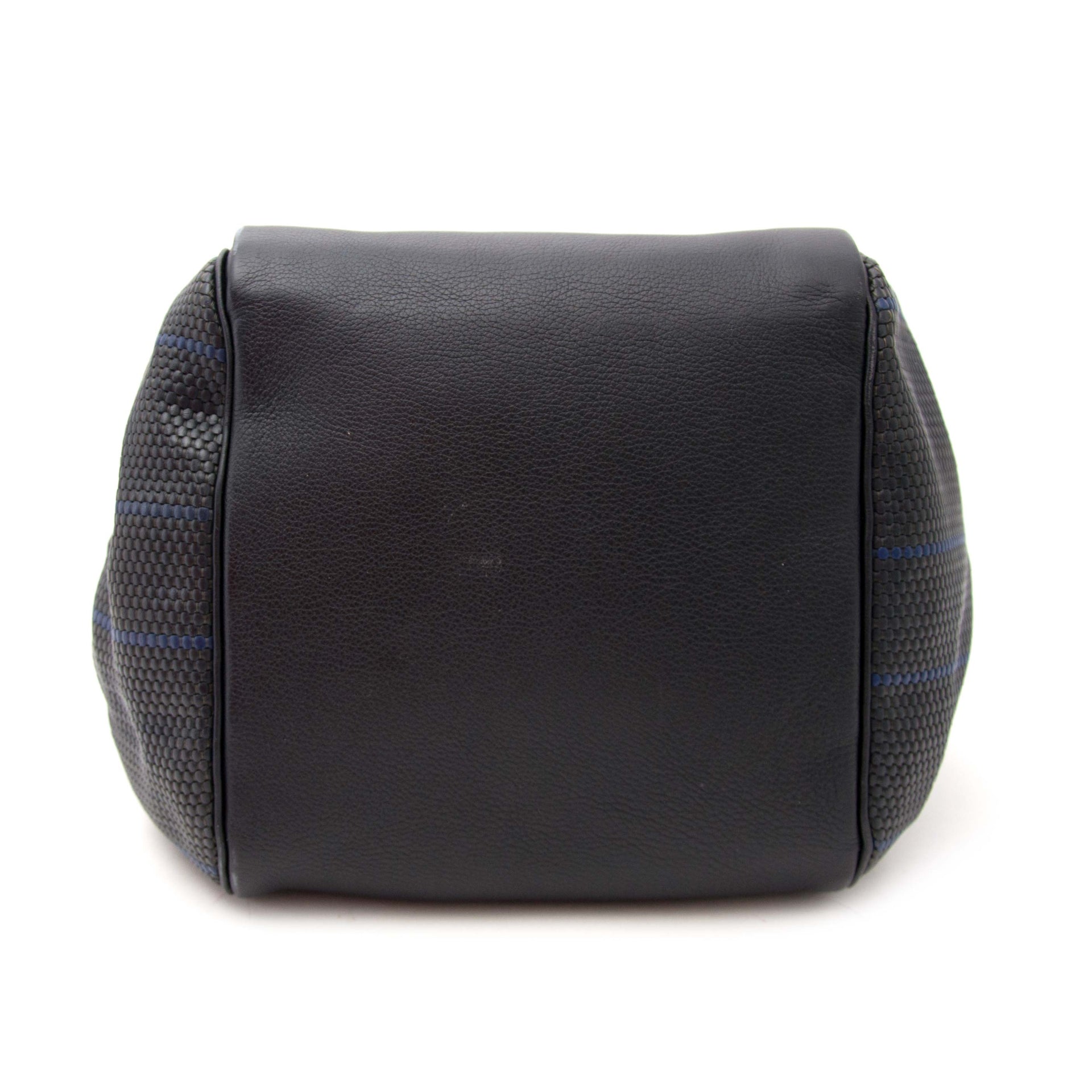 shop safe online your secondhand Delvaux Dark Blue and Black Woven Toile de Cuir Top Handle Bag