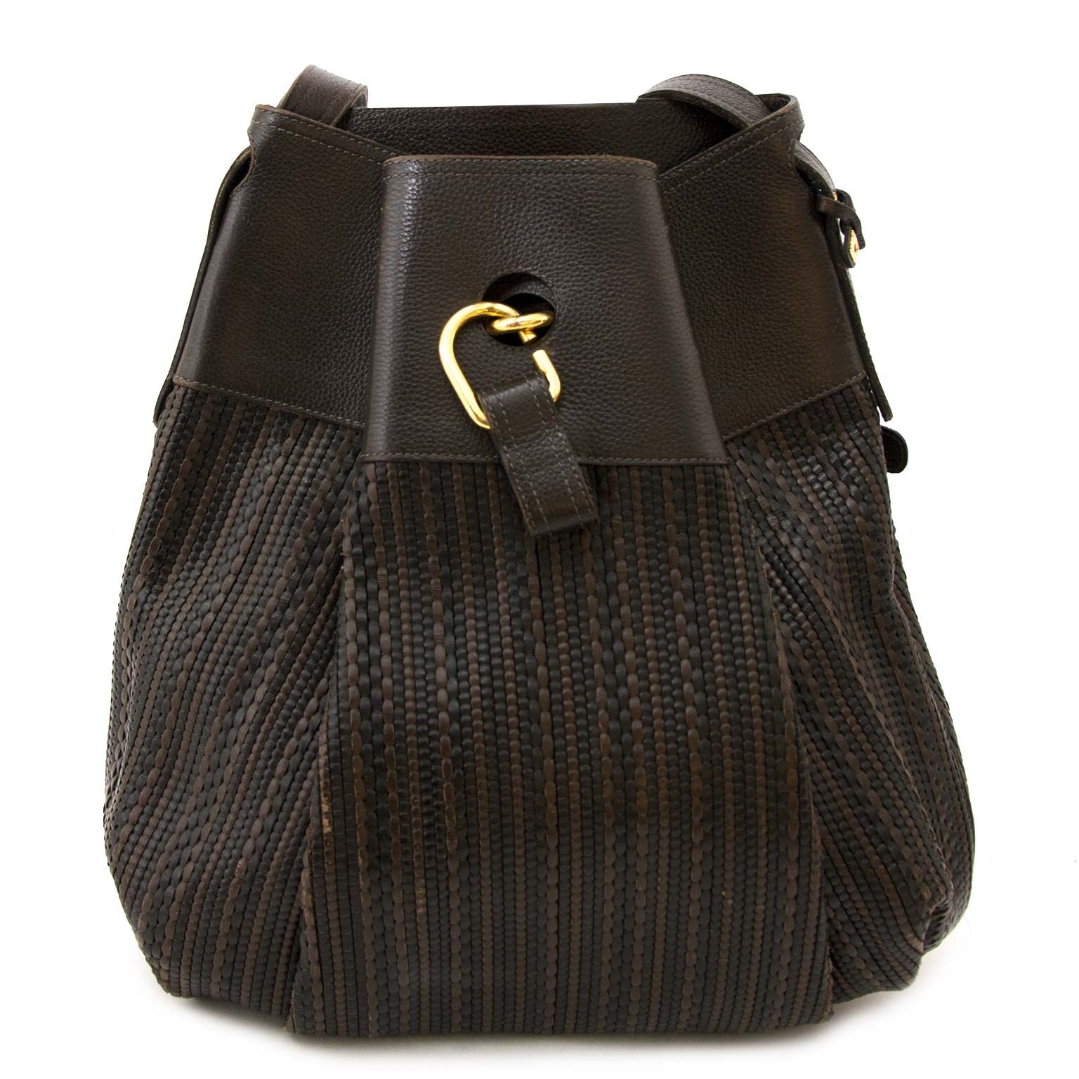 koop Delvaux Dark Brown Toile De Cuir Bag bij labellov aan een goede prijs