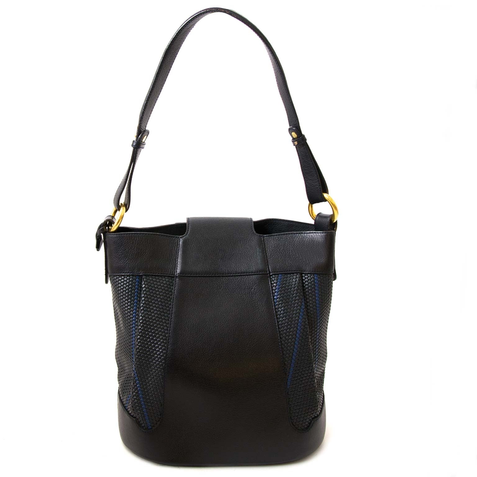 Delvaux Black And Blue Toile De Cuire Shoulder Bag veilig tweedehands luxe merken
