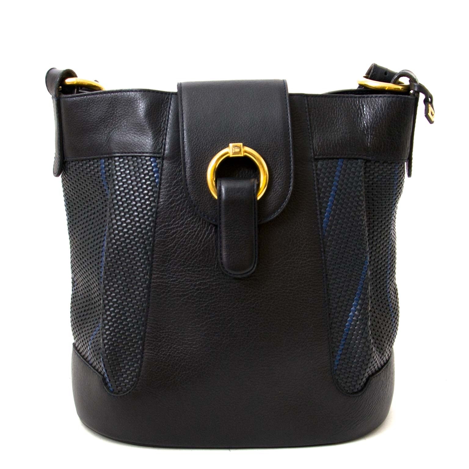 acheter en ligne seconde main Delvaux Black And Blue Toile De Cuire Shoulder Bag