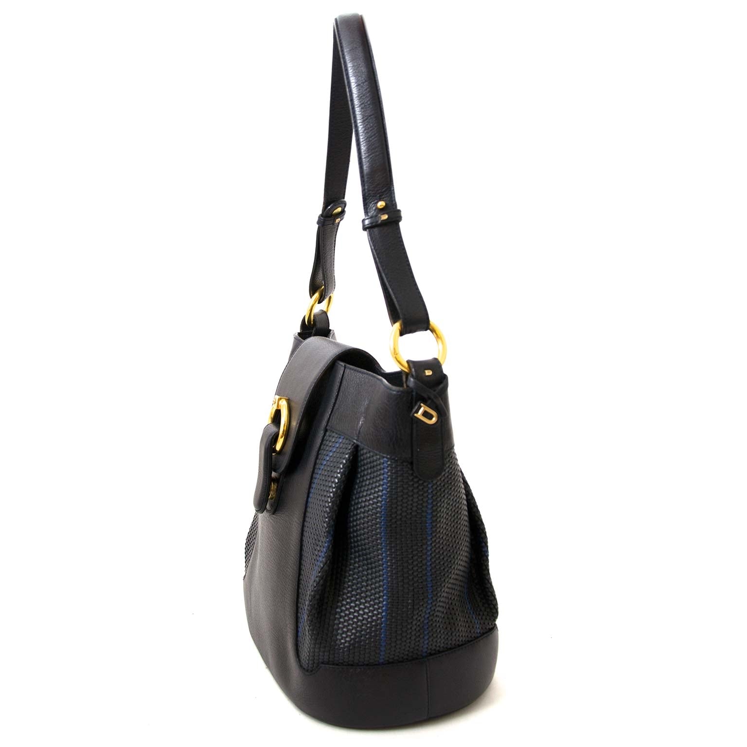 Delvaux Black And Blue Toile De Cuire Shoulder Bag
