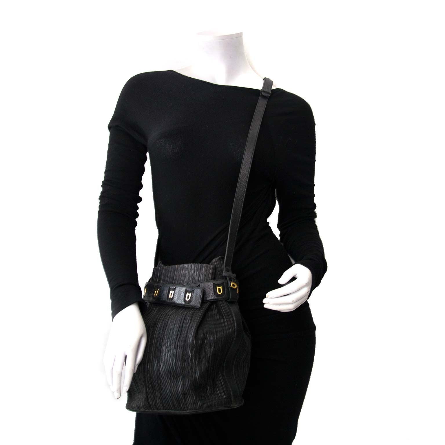 Delvaux Black 'Toile de Cuir' Bucket Bag anvers seconde main